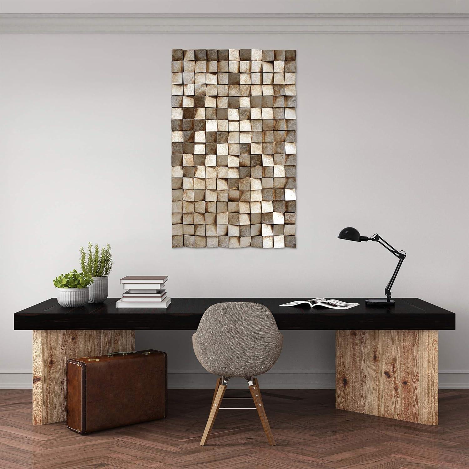 Empire Art Direct Textured 1 Metallic Hand Painted 3D Rugged Wooden Blocks Wall Art, 48" x 30"