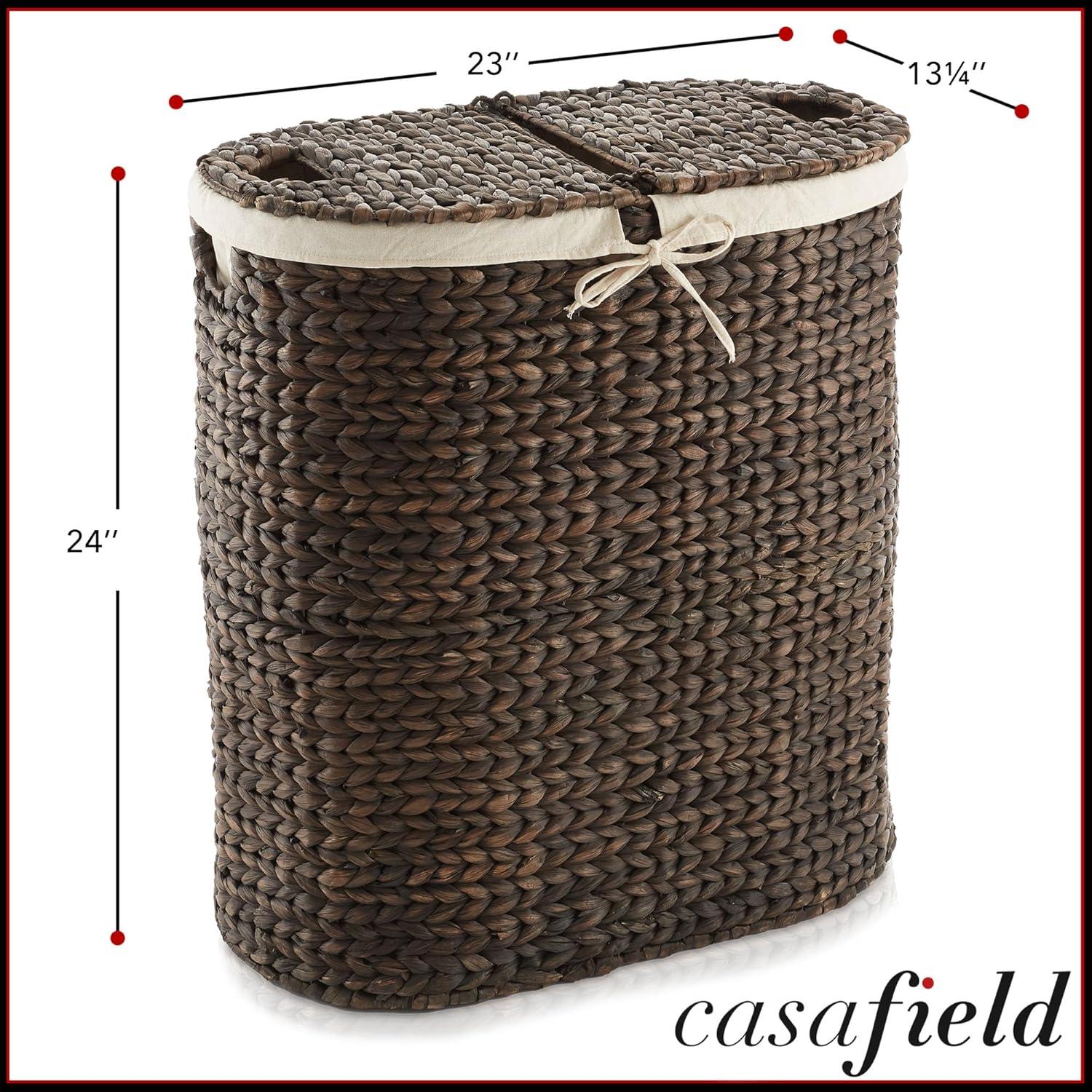 Espresso Wicker 2-Section Laundry Hamper with Lid