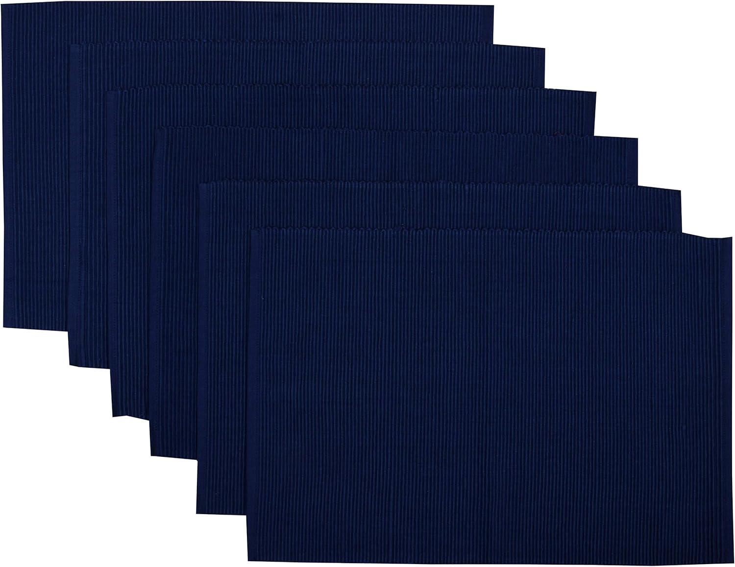 Yourtablecloth Ribbed Cotton Placemats – Placemat with Thicker Construction – Heavy Duty, Eco Friendly & Elegant Large Placemats –Set of 6 –Be it Restaurant or Home – Nautical Blue