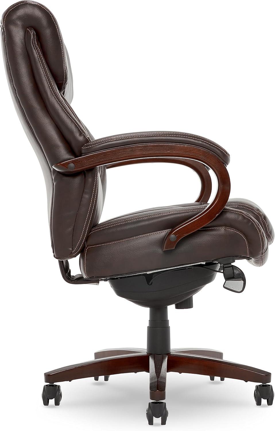 La-Z-Boy La-Z-Boy Bellamy Executive Office Chair with Memory Foam Cushions, Real Wood Arms and Swivel Base, Waterfall Seat Edge, Faux Bonded Leather
