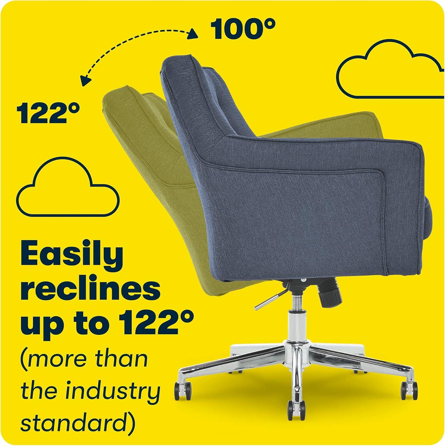 Style Ashland Home Office Chair Sanctuary Blue - Serta: Mid-Century, Adjustable, Twill Fabric