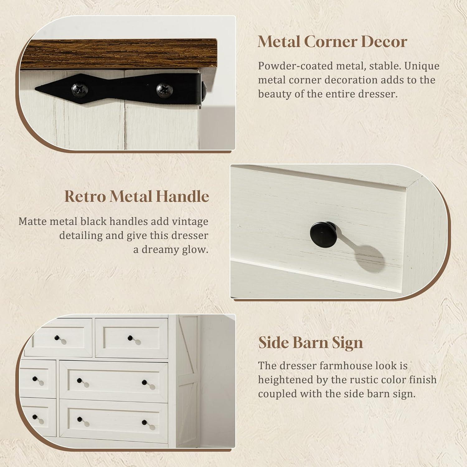 Gracie Oaks Wood Dresser For Bedroom With 7 Drawers, Farmhouse Chest Of Drawers