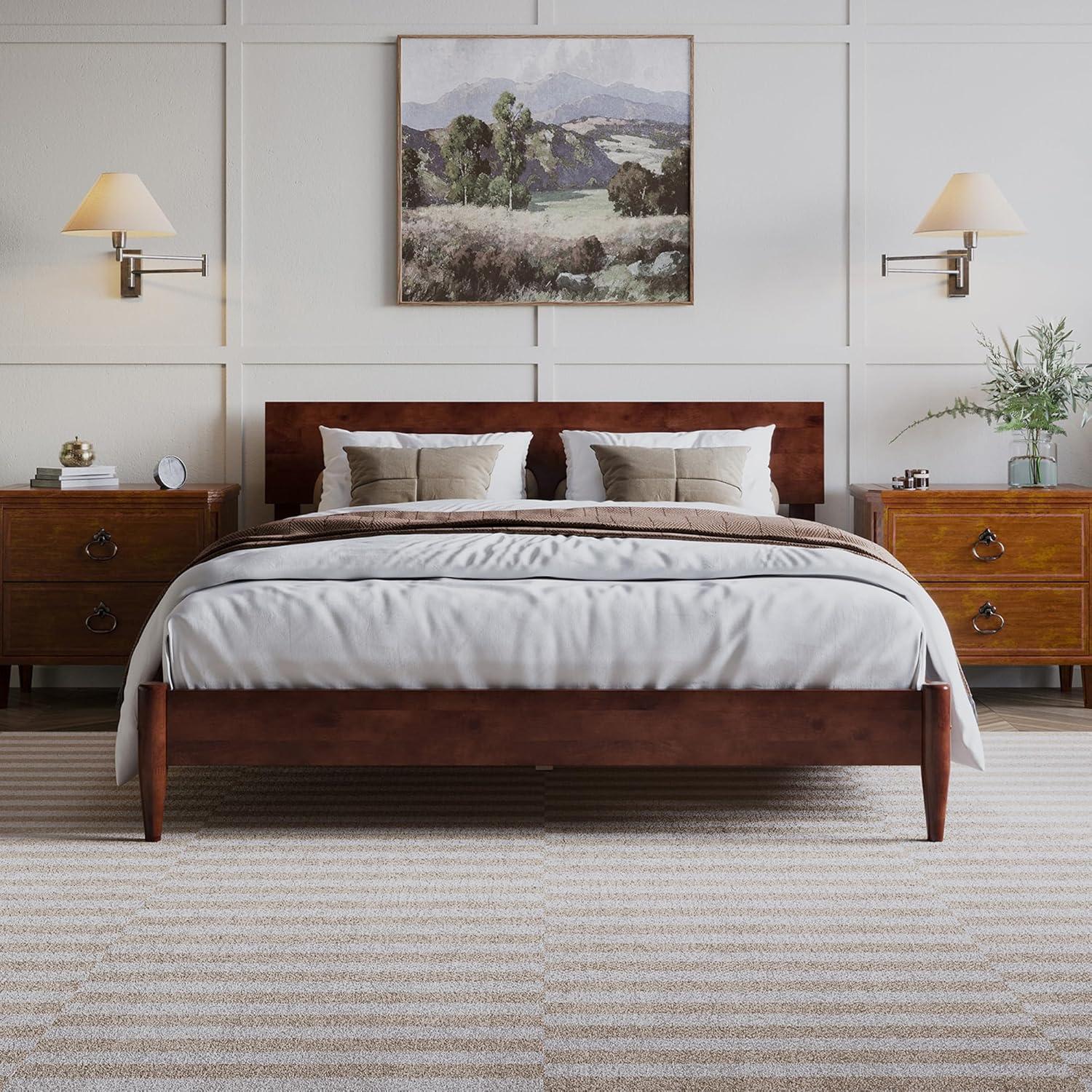 AFI Aria Queen Modern Solid Wood Low Profile Platform Bed, Walnut