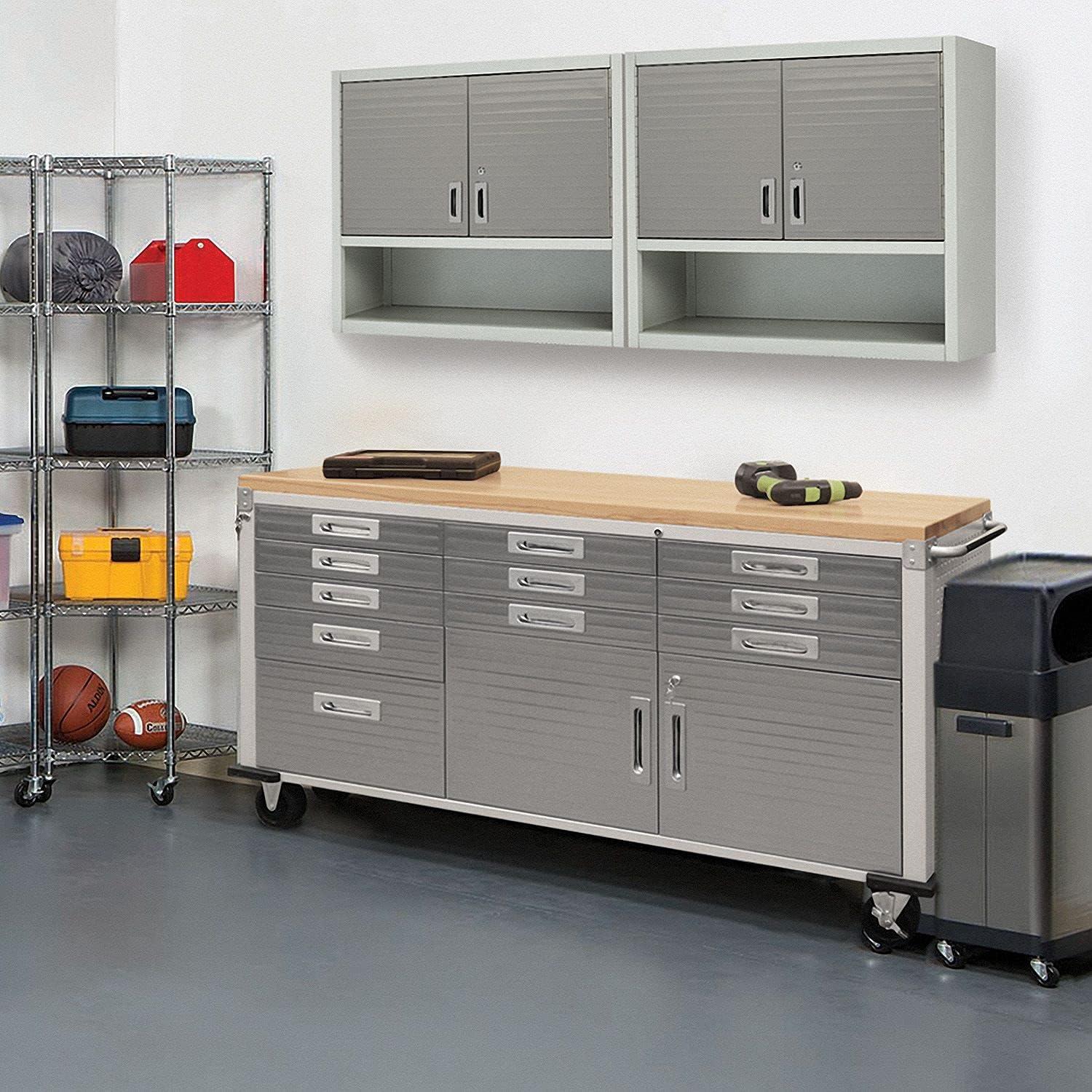 Granite Gray Heavy Duty Rolling Workbench with Wood Top