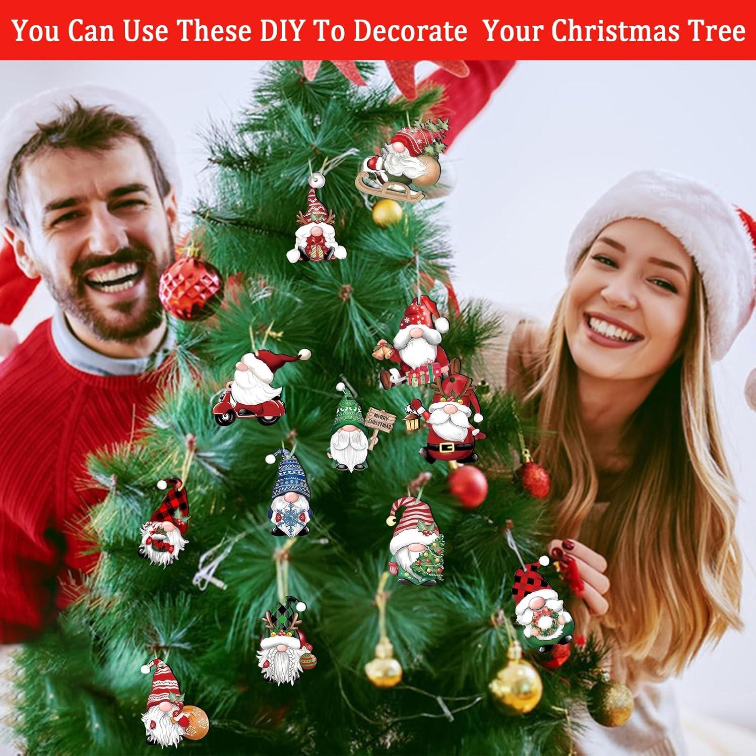 24pcs Gnome Christmas Ornaments Set - Festive Decorations with Wooden Gnomes for Tree Adornments & Ultimate Holiday Celebration Accessories