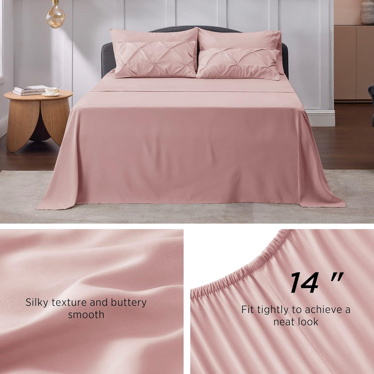 Bedsure California King Sheet Sets - 4 Pieces Soft Cal King Sheets - Breathable & Cooling - Hotel Luxury - Easy Care Polyester Microfiber Bedding for Women, Men, Dusty Pink