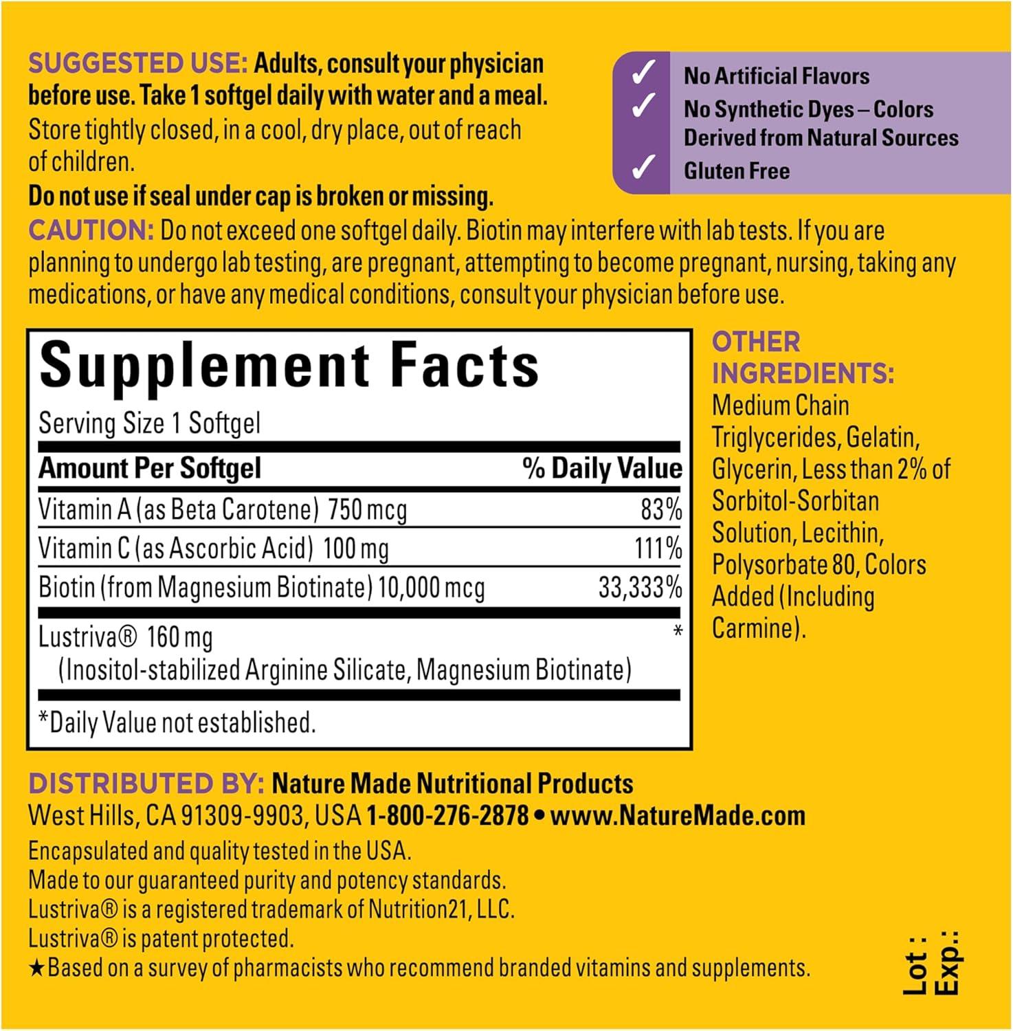 Nature Made Hair Growth Complex with Lustriva Softgels - 30ct