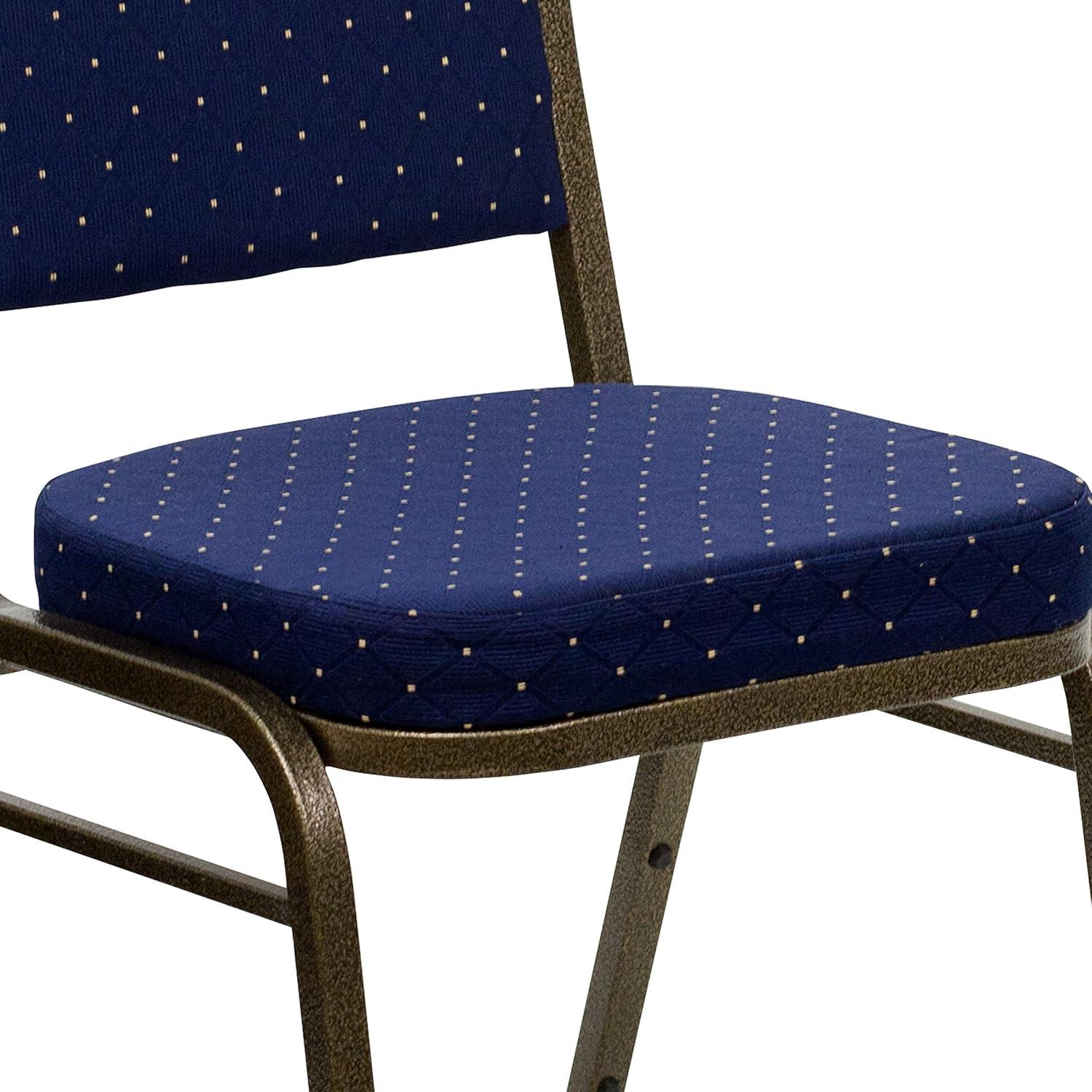 Flash Furniture HERCULES Series Crown Back Stacking Banquet Chair in Navy Blue Dot Patterned Fabric - Gold Vein Frame