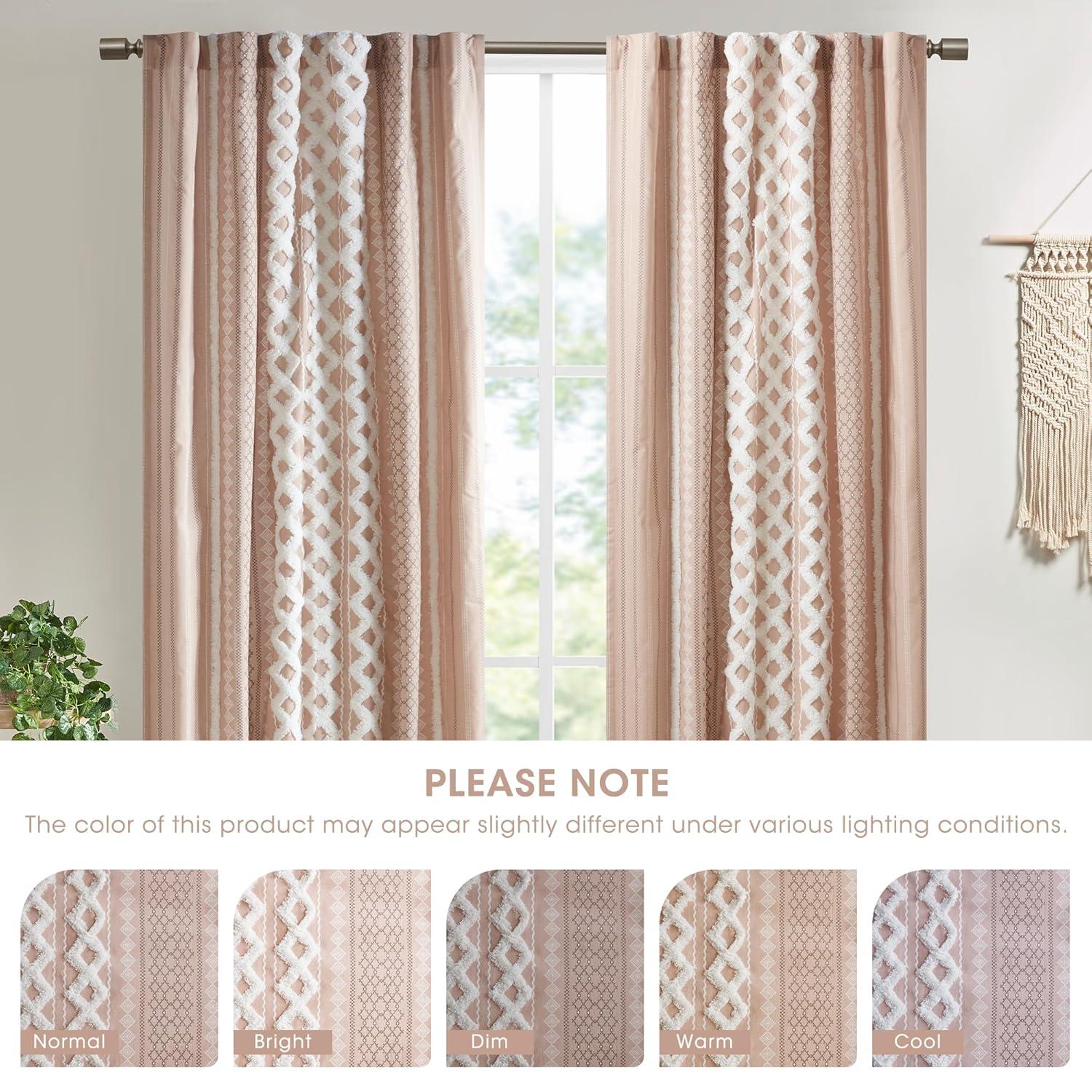 INK+IVY Imani Cotton Printed Boho Single Curtain Panel with Chenille Stripe and Lining