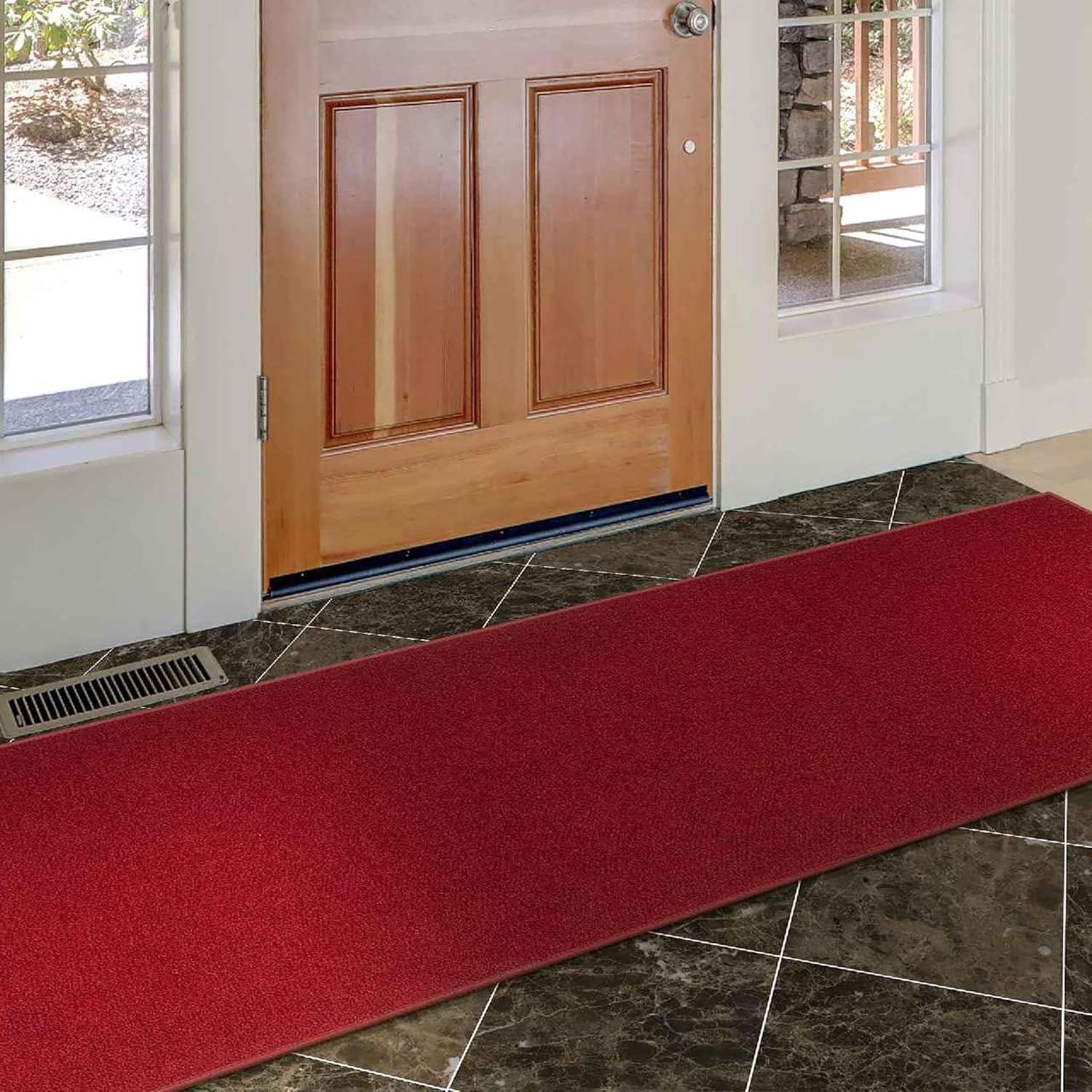 Red Solid Synthetic Washable Runner Rug with Non-Slip Backing