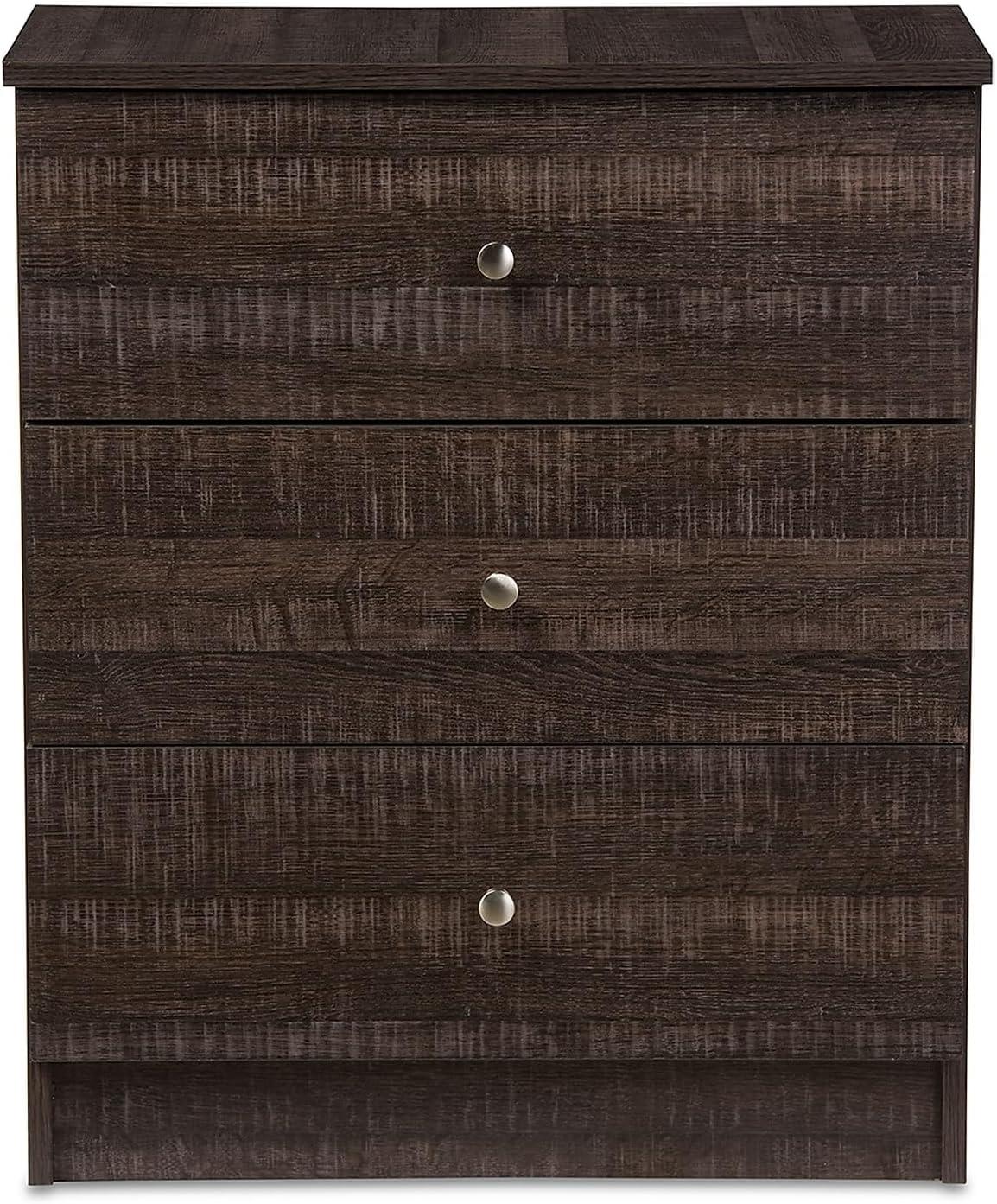 Deacon Modern and Contemporary Wood 3 Drawer Storage Chest Espresso Brown - Baxton Studio: Bedroom Furniture with Anti-Tip Design