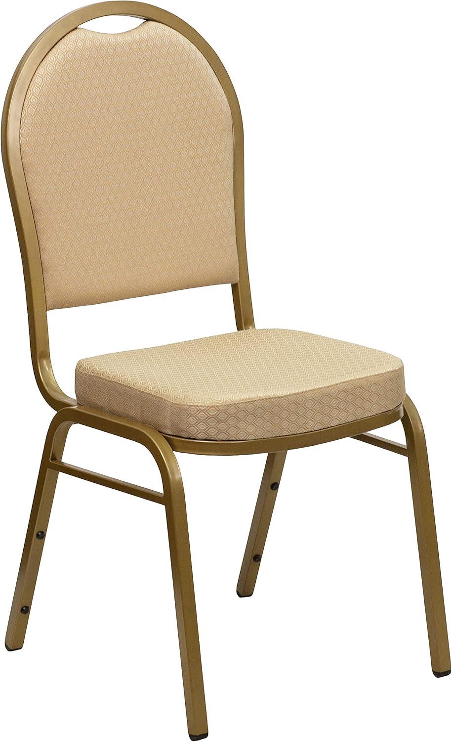 Beige Patterned Fabric Dome Back Stacking Banquet Chair