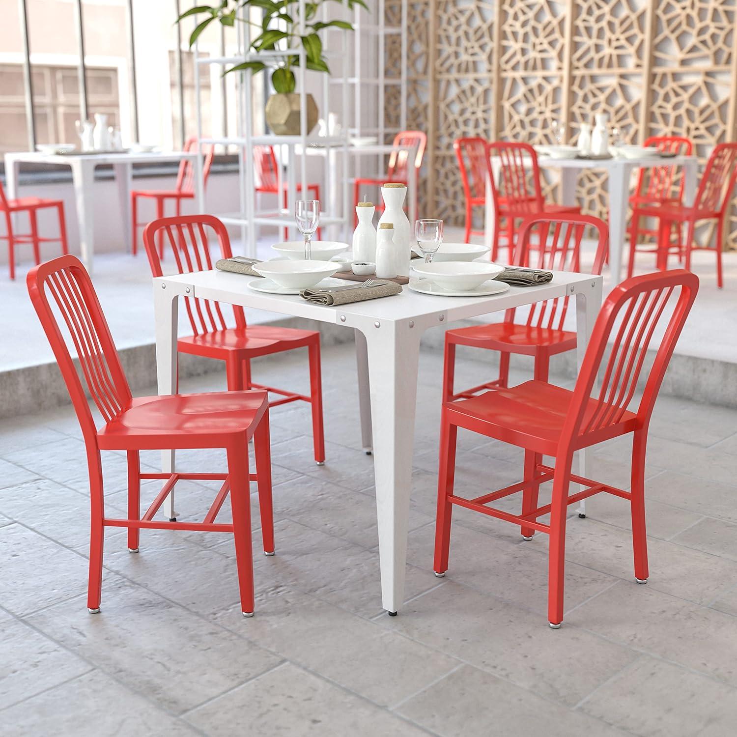 Glossy Red Metal Indoor-Outdoor Dining Chair Duo