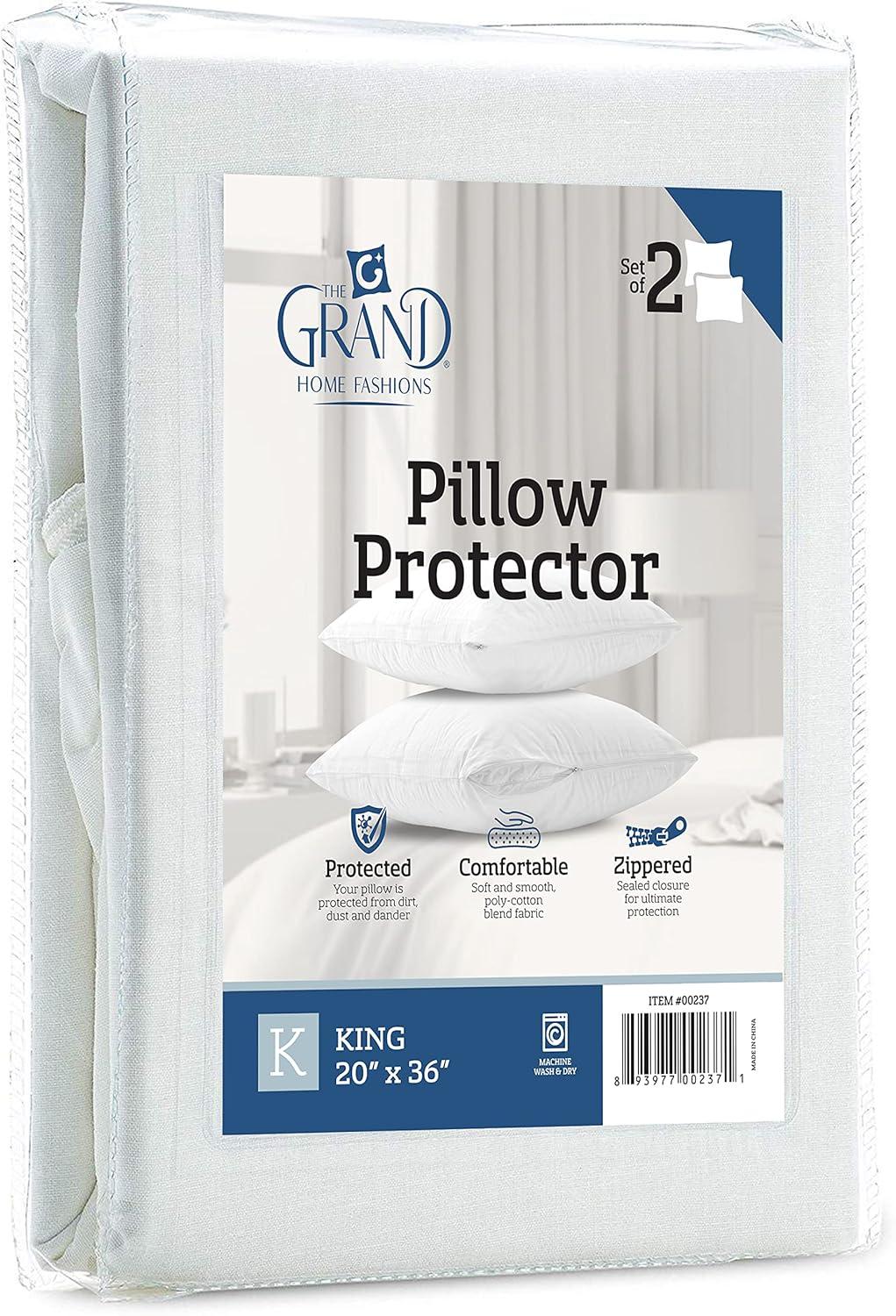 Poly-Cotton Zippered Pillow Cover - King Size Pillow Protector - Protects from Dirt, Dust, and Debris - 2 Pack