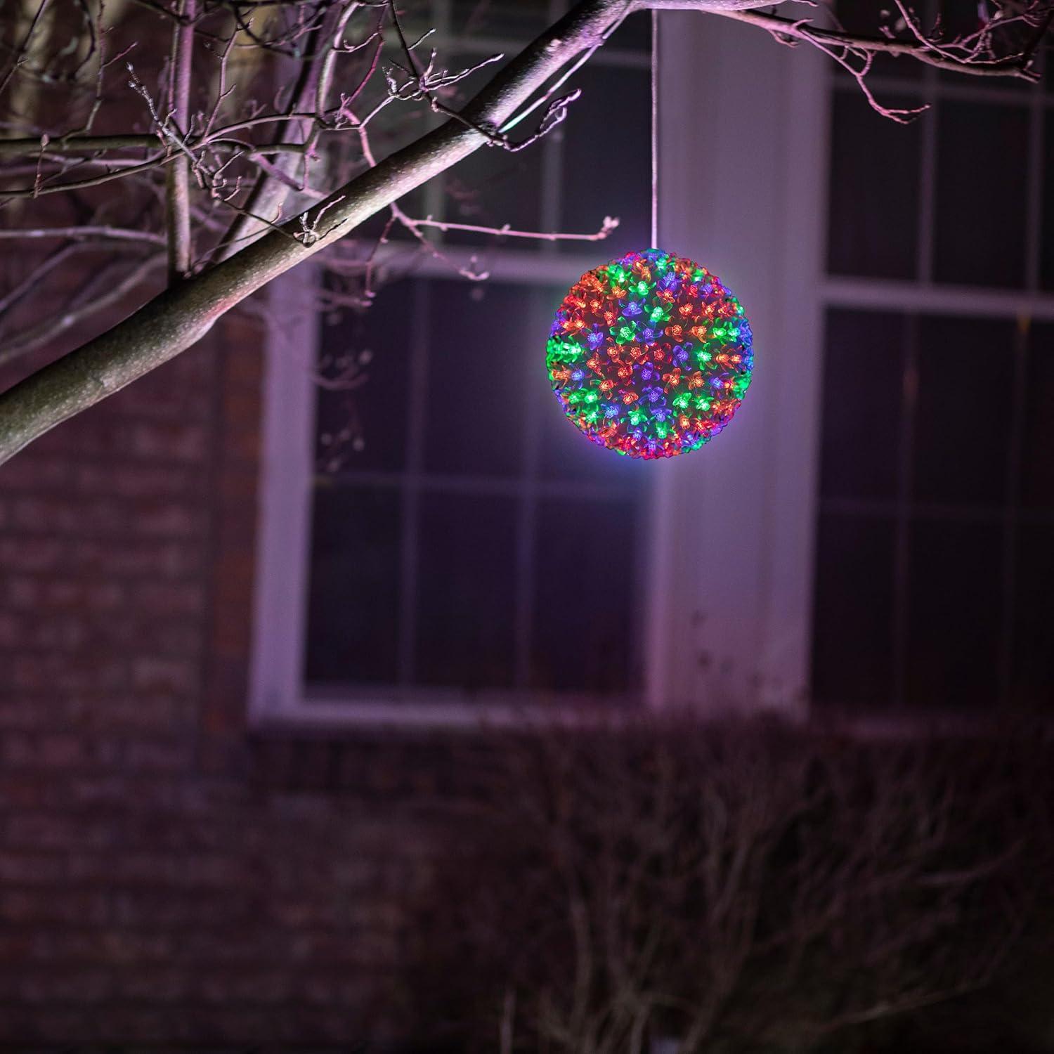 Multi-Colored LED Flashing Sphere Hanging Ornament, 8-Inch