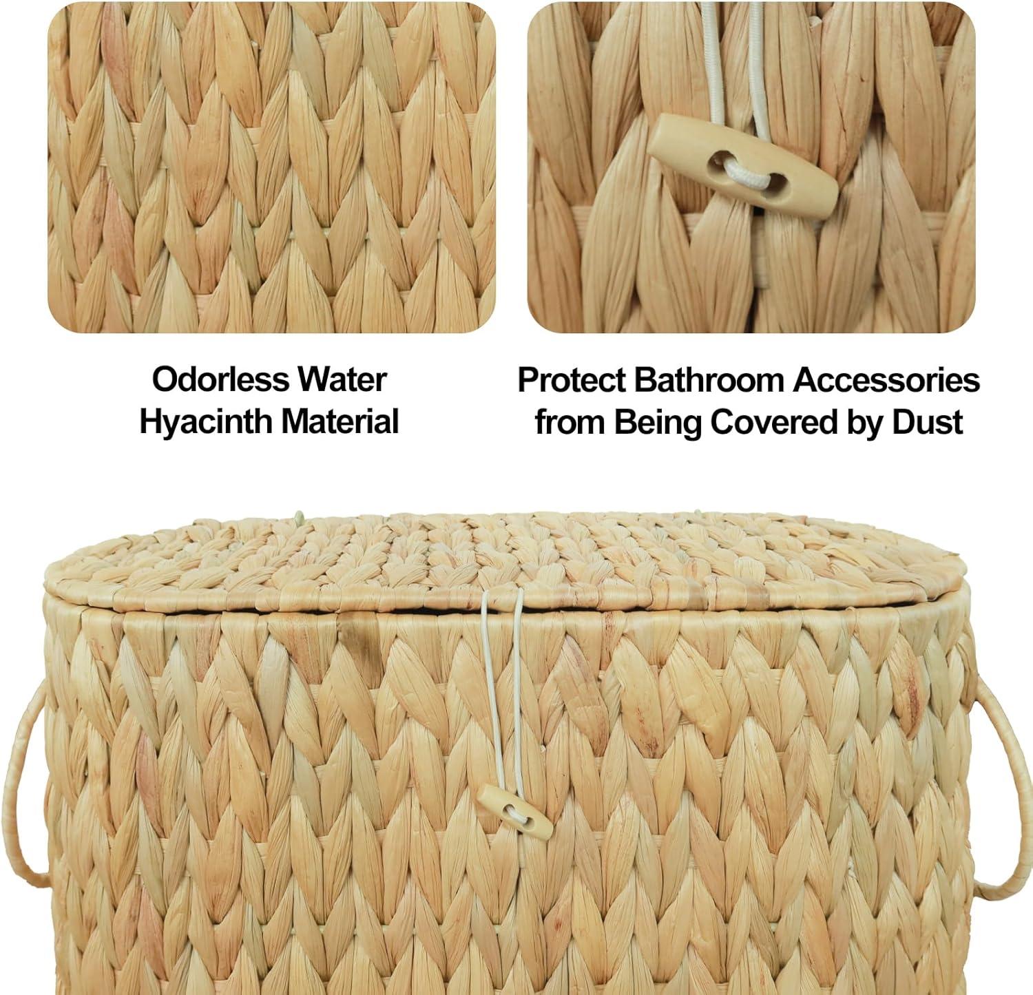 Toilet Paper Basket-Wicker Toilet Paper Storage with Lid,Decorative Farmhouse Boho Wicker Basket for Bathroom Storage and Organizer,Free Standing