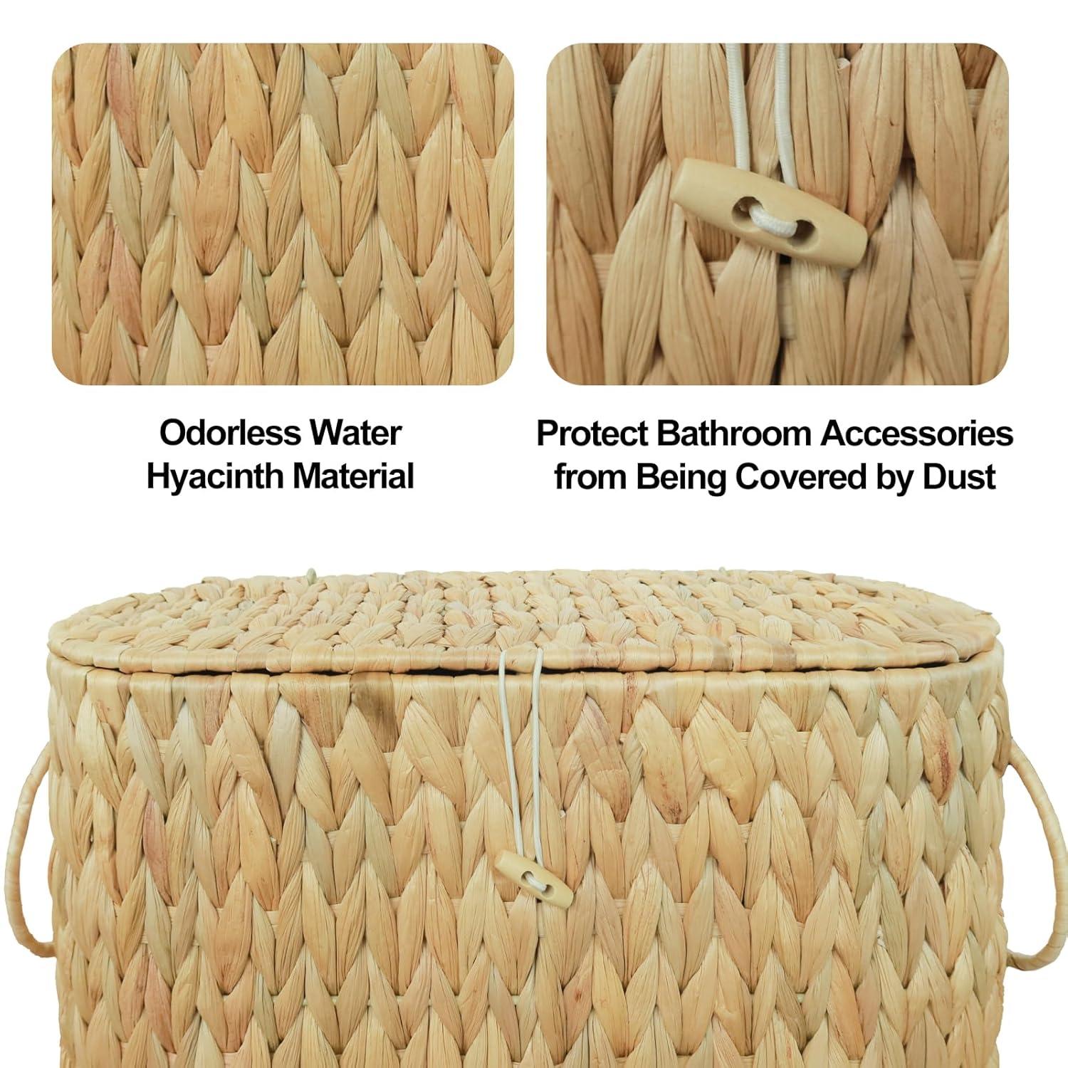 Toilet Paper Basket-Wicker Toilet Paper Storage with Lid,Decorative Farmhouse Boho Wicker Basket for Bathroom Storage and Organizer,Free Standing