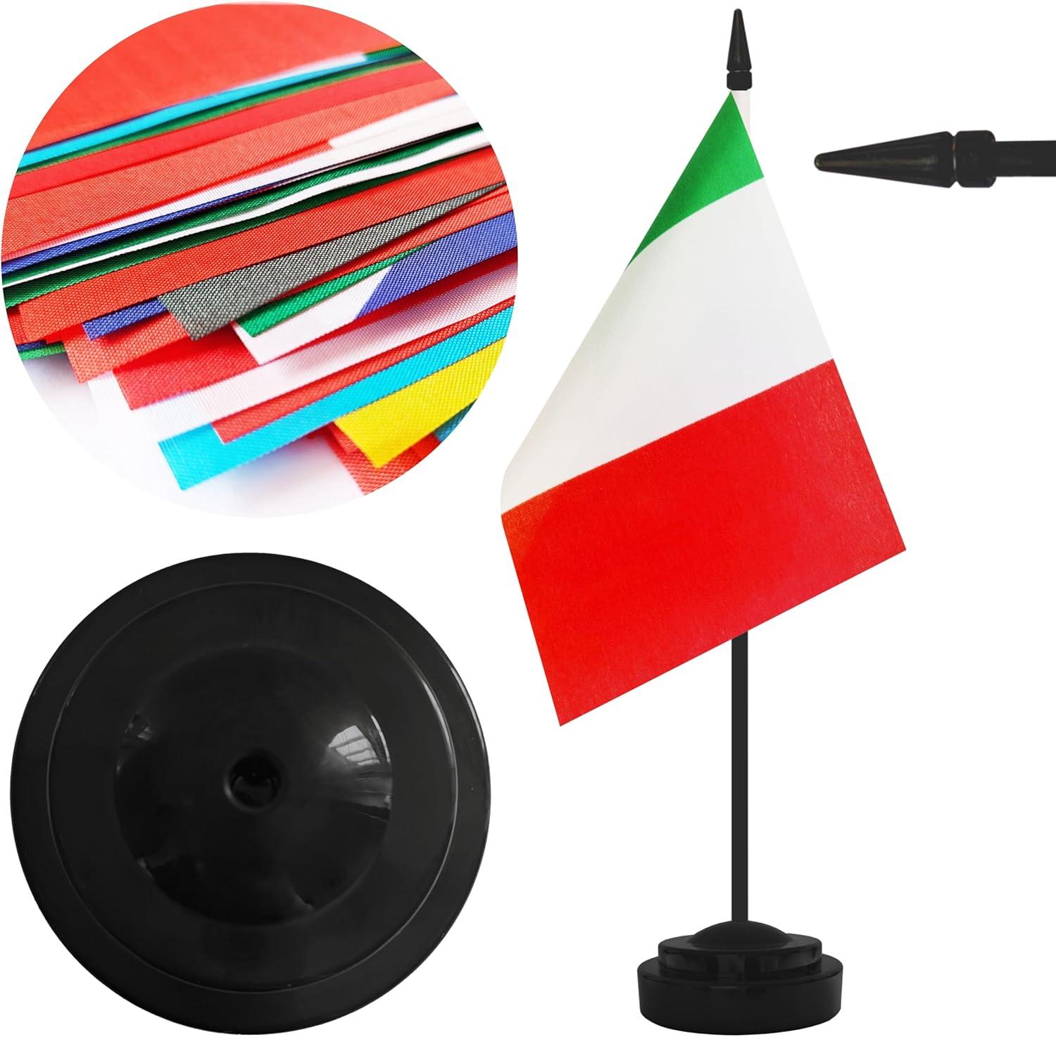 Italy Flags Italian Desk Flag Set Small Mini Italy Table Office Flag with 13" Black Pole, Black Base and Spear Top,Miniature Italian Deluxe Desktop Flag, Home Decoration, Office Decoration, Festival Celebrations(12 Pack )