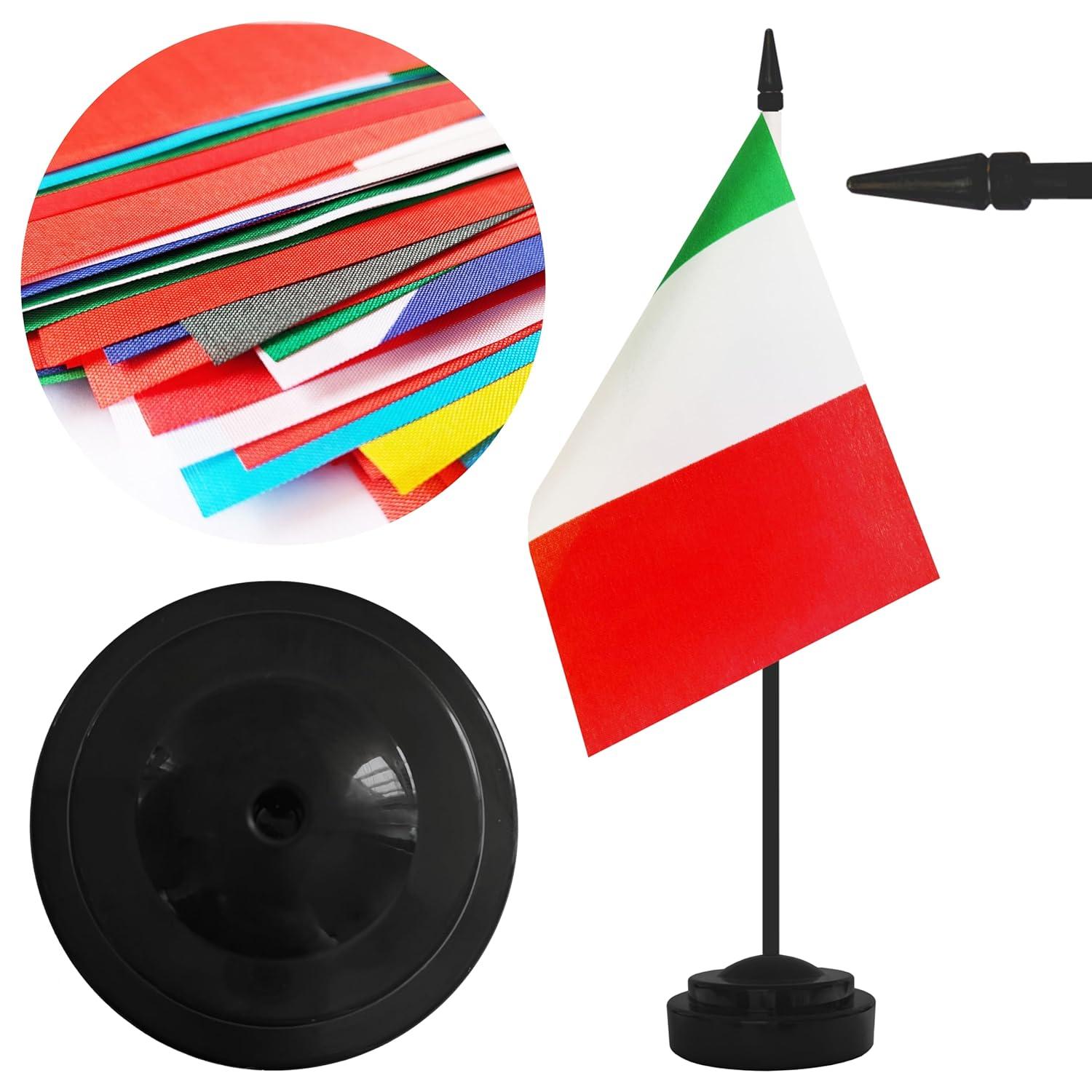 Italy Flags Italian Desk Flag Set Small Mini Italy Table Office Flag with 13" Black Pole, Black Base and Spear Top,Miniature Italian Deluxe Desktop Flag, Home Decoration, Office Decoration, Festival Celebrations(12 Pack )