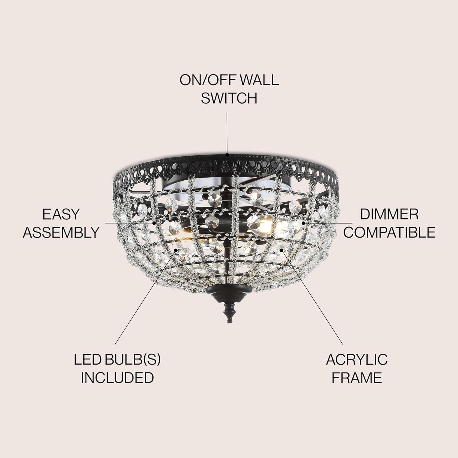 Anita 12.25" Low-Ceiling Metal/Acrylic LED Flush Mount, Black/Clear