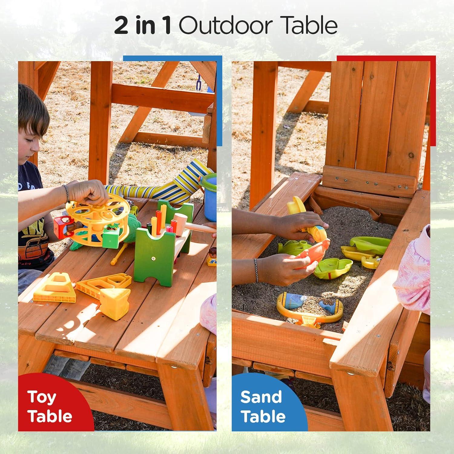 Dolphin Playground Wooden Swing Sets for Backyard, Family DIY Kit for Any Swings, Outdoor Playset for Kids with Trapeze Swing Bar and 2 Belt Swings, Heavy Duty Playground Accessories, Ages 3-10