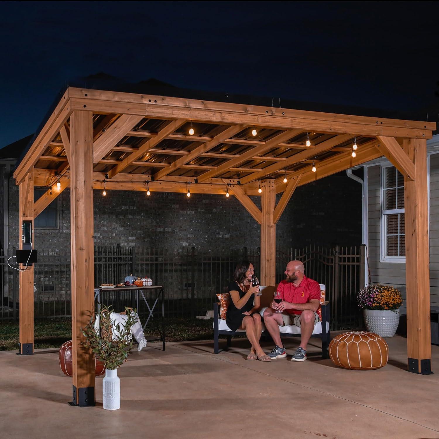 Arcadia 12' x 9.5' Cedar Wood Gazebo with Steel Roof