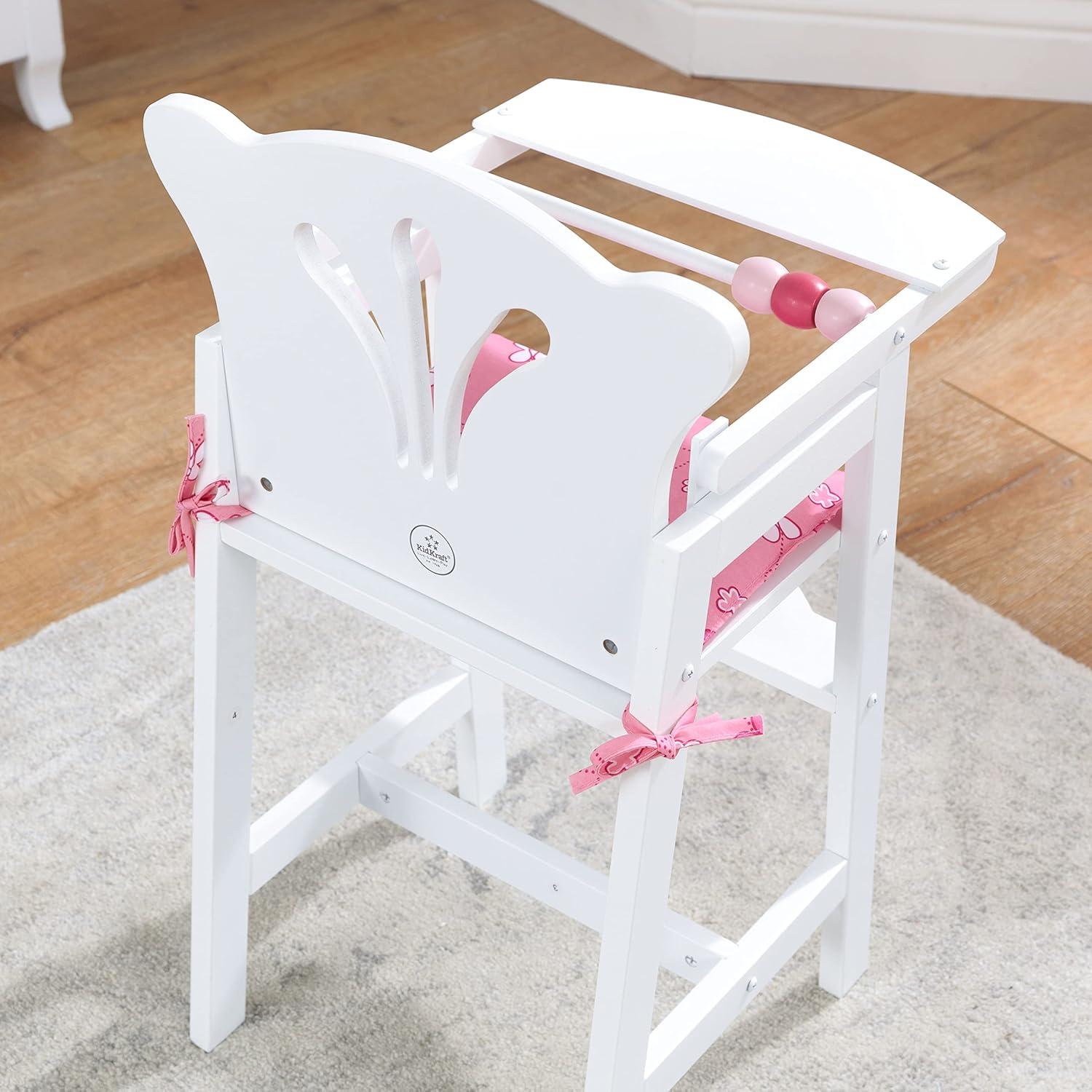 KidKraft Lil' Doll Wooden High Chair, Furniture for 18-Inch Dolls, with Fabric Seat Pad