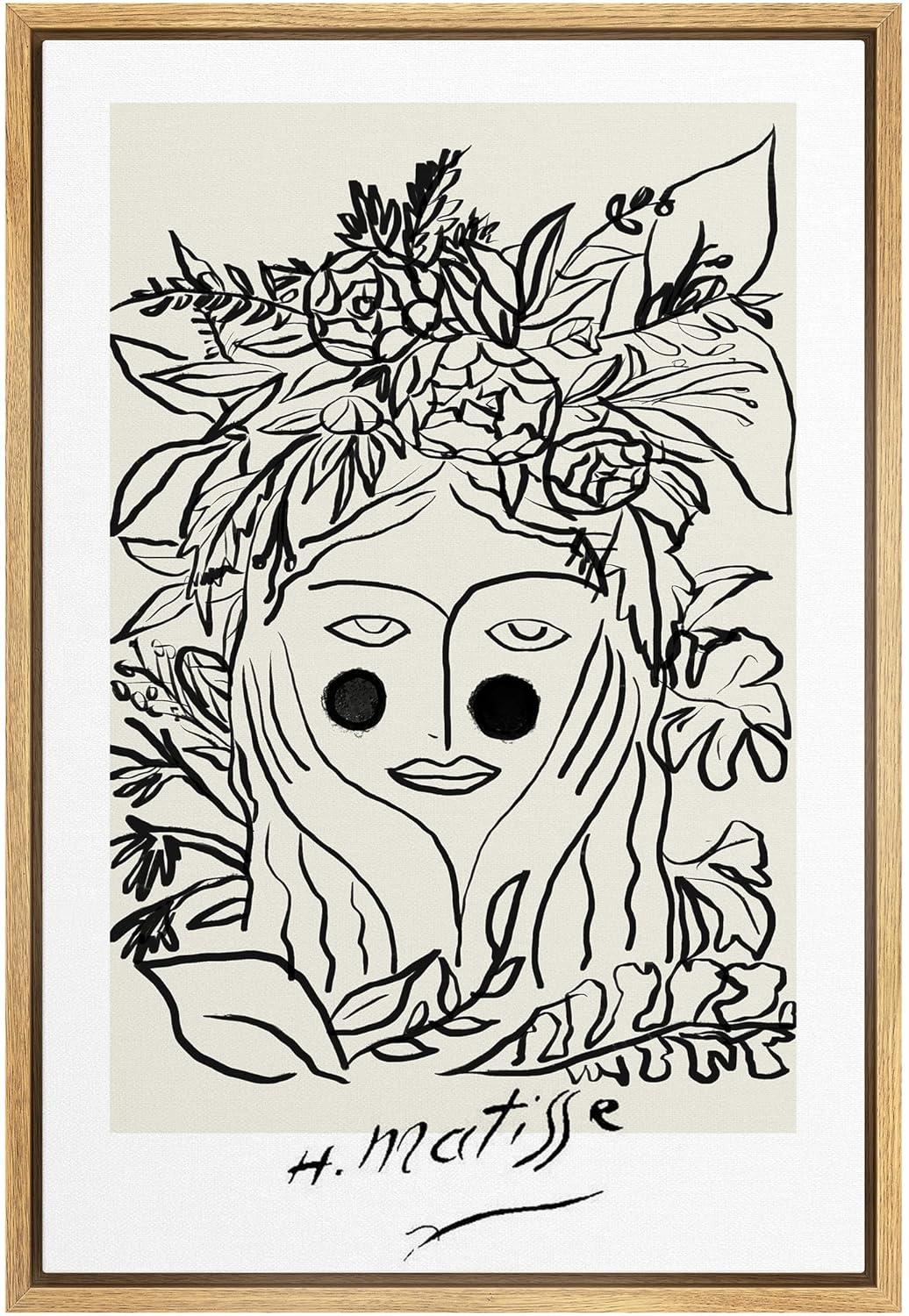 SIGNLEADER Abstract Black Floral Woman Artwork Modern Wall Art Framed Canvas by Henri Matisse Painting Print