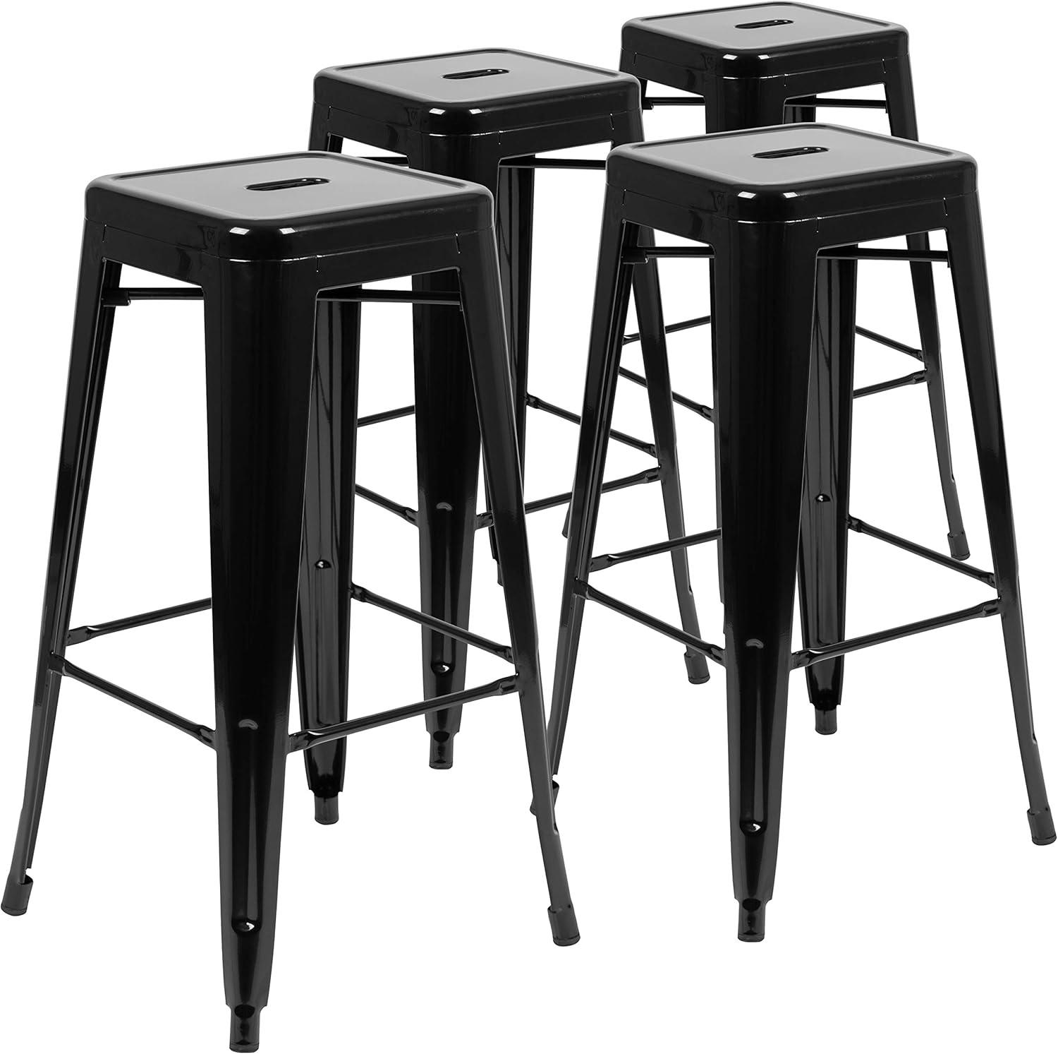 Emma and Oliver 4 Pack 30" High Metal Indoor Bar Stool - Stackable Stool, Teal