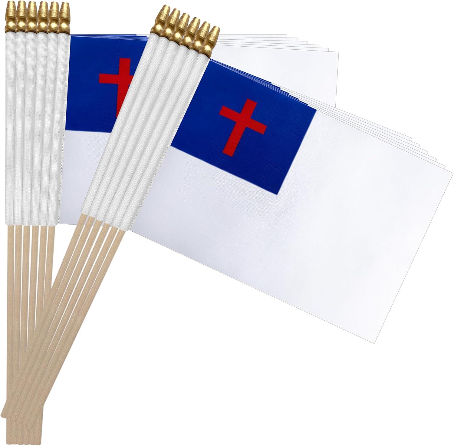 Anley Christian Mini Flag 12 Pack - Hand Held Small Miniature Christian Flags 5" x 8"