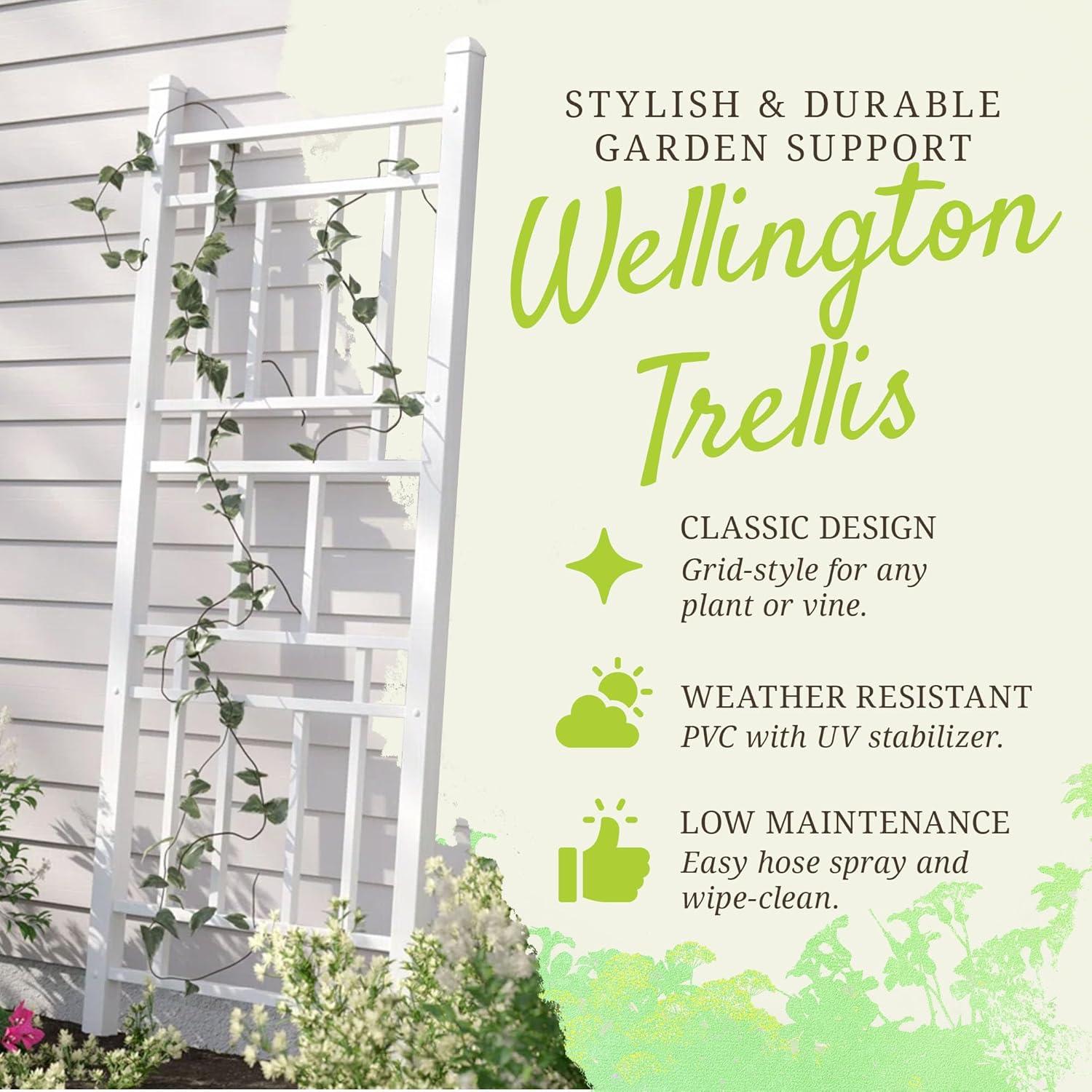 Dura-Trel Wellington 28"x75" Indoor Outdoor Garden Trellis Plant Support for Vines & Climbing Plants, Flowers, & Vegetables w/Ground Stakes White