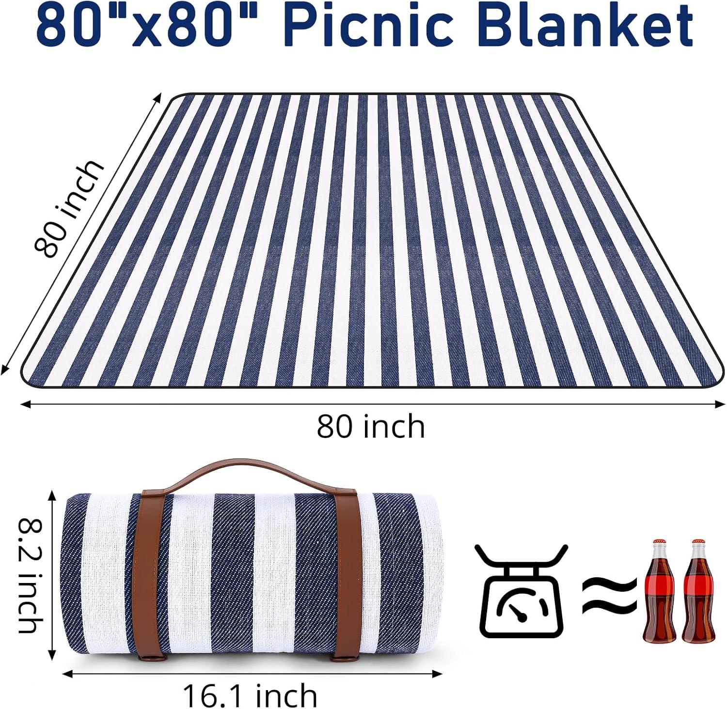 AOUNQ Extra Large 80"x 80" Picnic Blanket,Waterproof and Foldable Beach Blanket,3-Layer Outdoor Blanket for Camping Grass Lawn Park Accessories