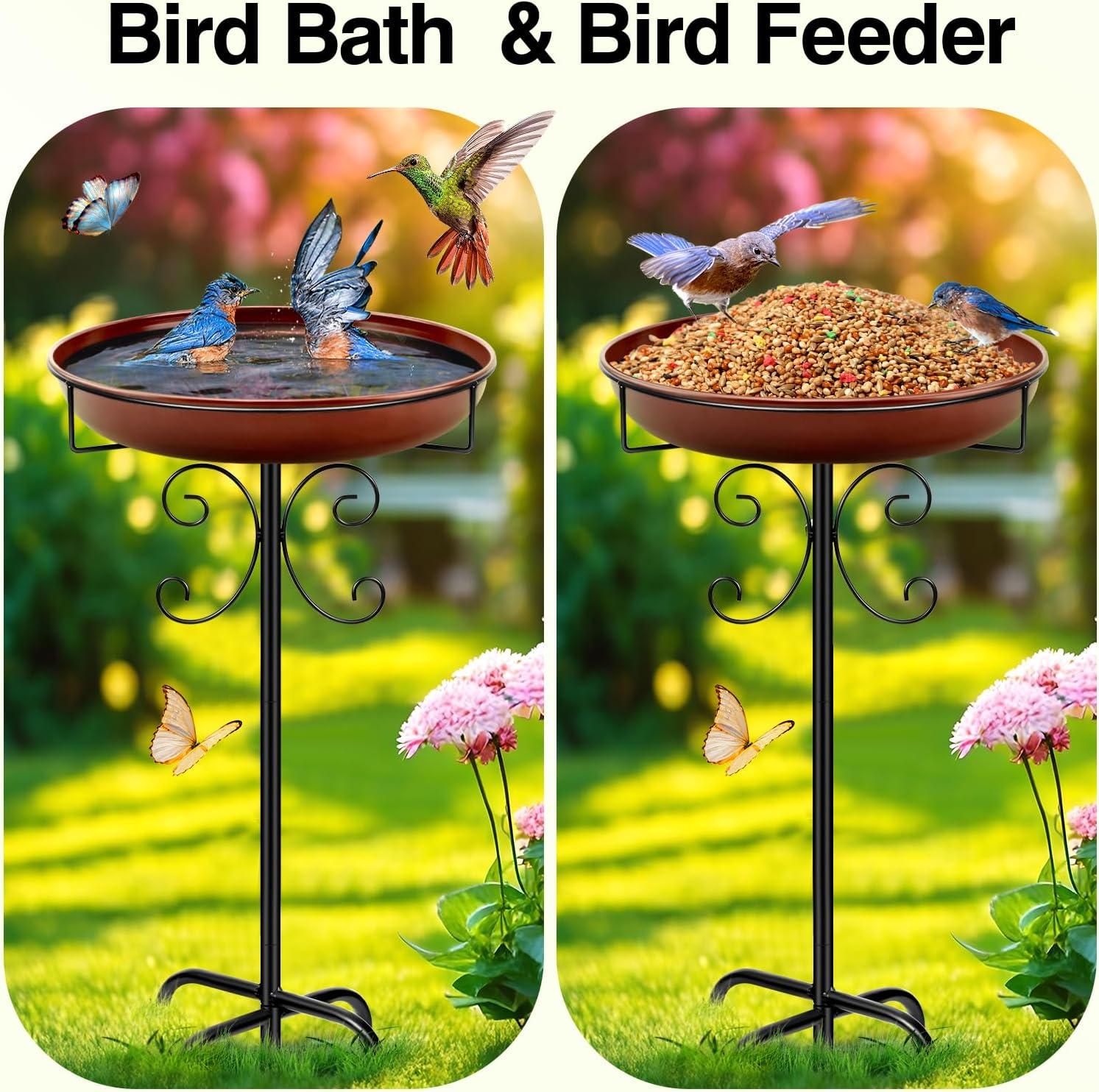 35-Inch Brown Metal Bird Bath with 5-Prong Base