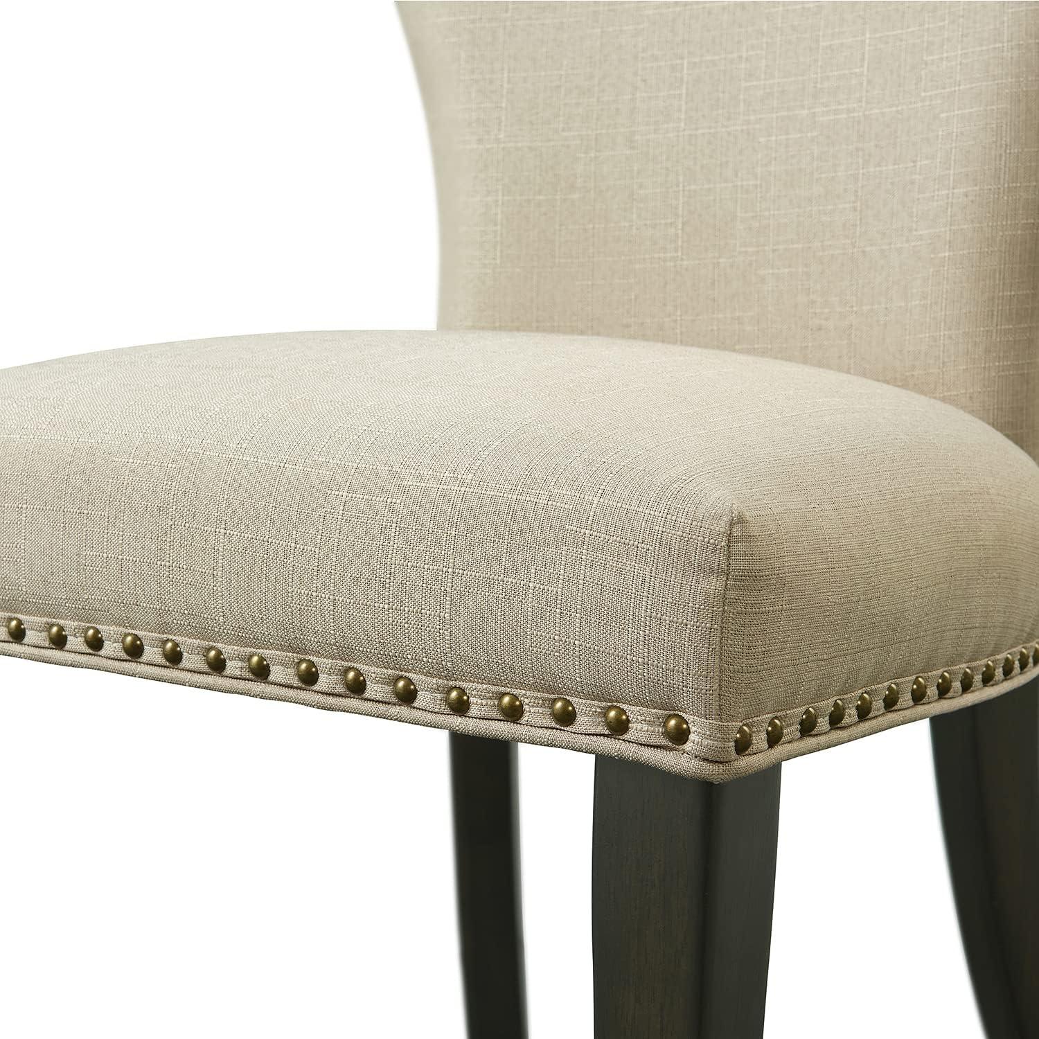 Set of 2 Savoy Upholstered Dining Armless Chairs Cream - Alaterre Furniture: Faux Leather, Nailhead Detail, Rubberwood Frame