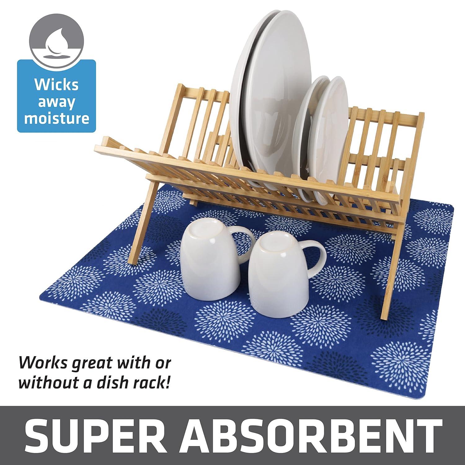 Drymate XL Dish Drying Mat, Kitchen Drip Pad - Absorbent, Waterproof, Slip-Resistant, Machine Washable (19" x 24") (Medicine Blue) (USA Made)
