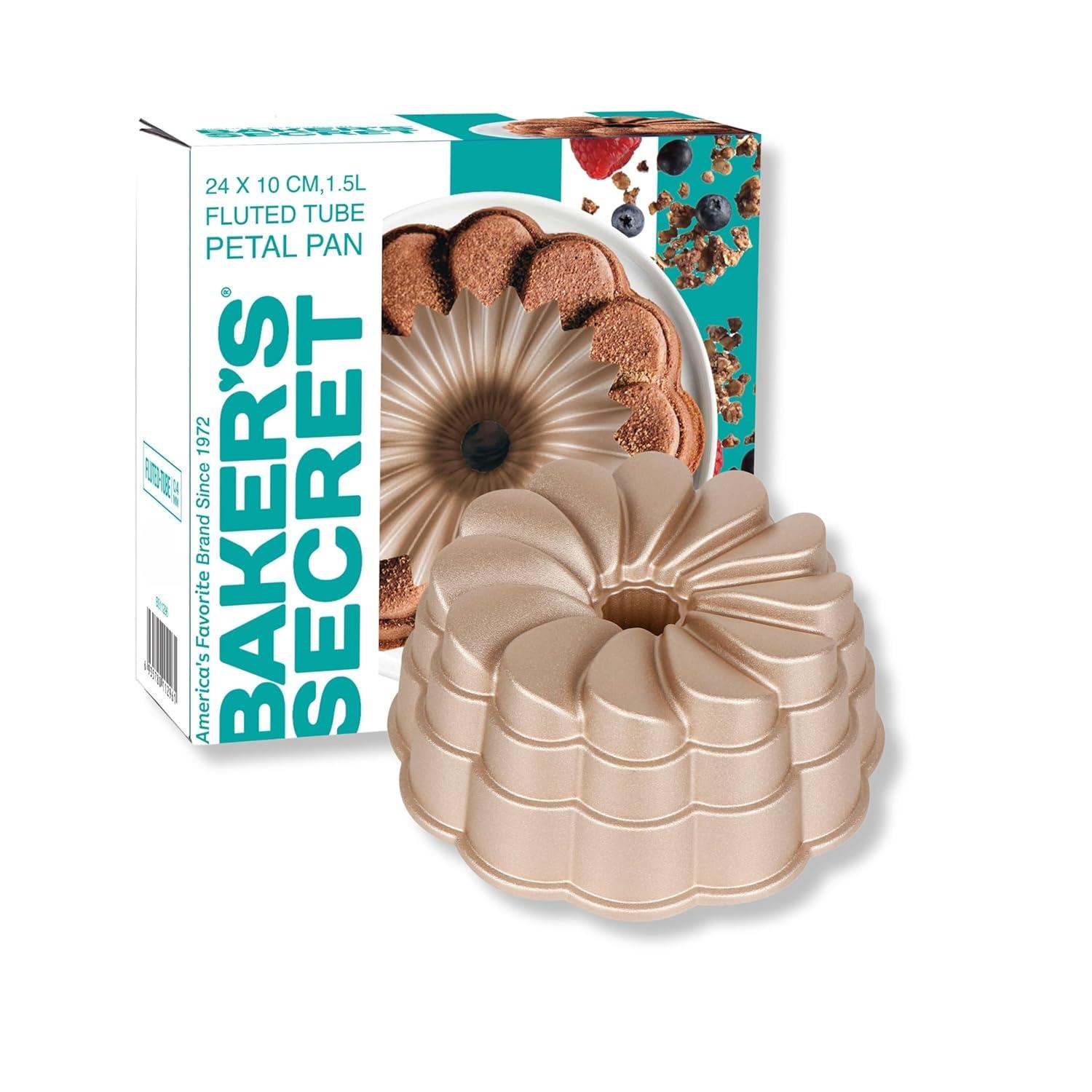 Baker's Secret Fluted Cake Pan, Cast Aluminum 2 Layers Nonstick Coating (Petal)