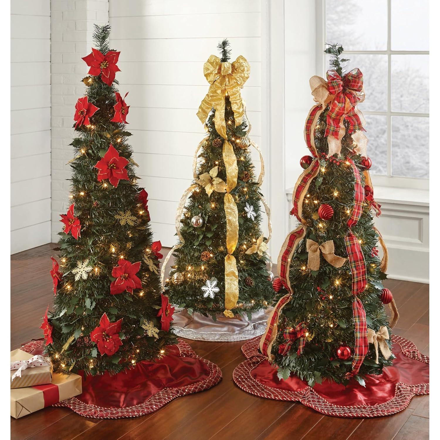 BrylaneHome Fully Decorated Pre-Lit 41/2' Pop-Up Christmas Tree - Silver Gold