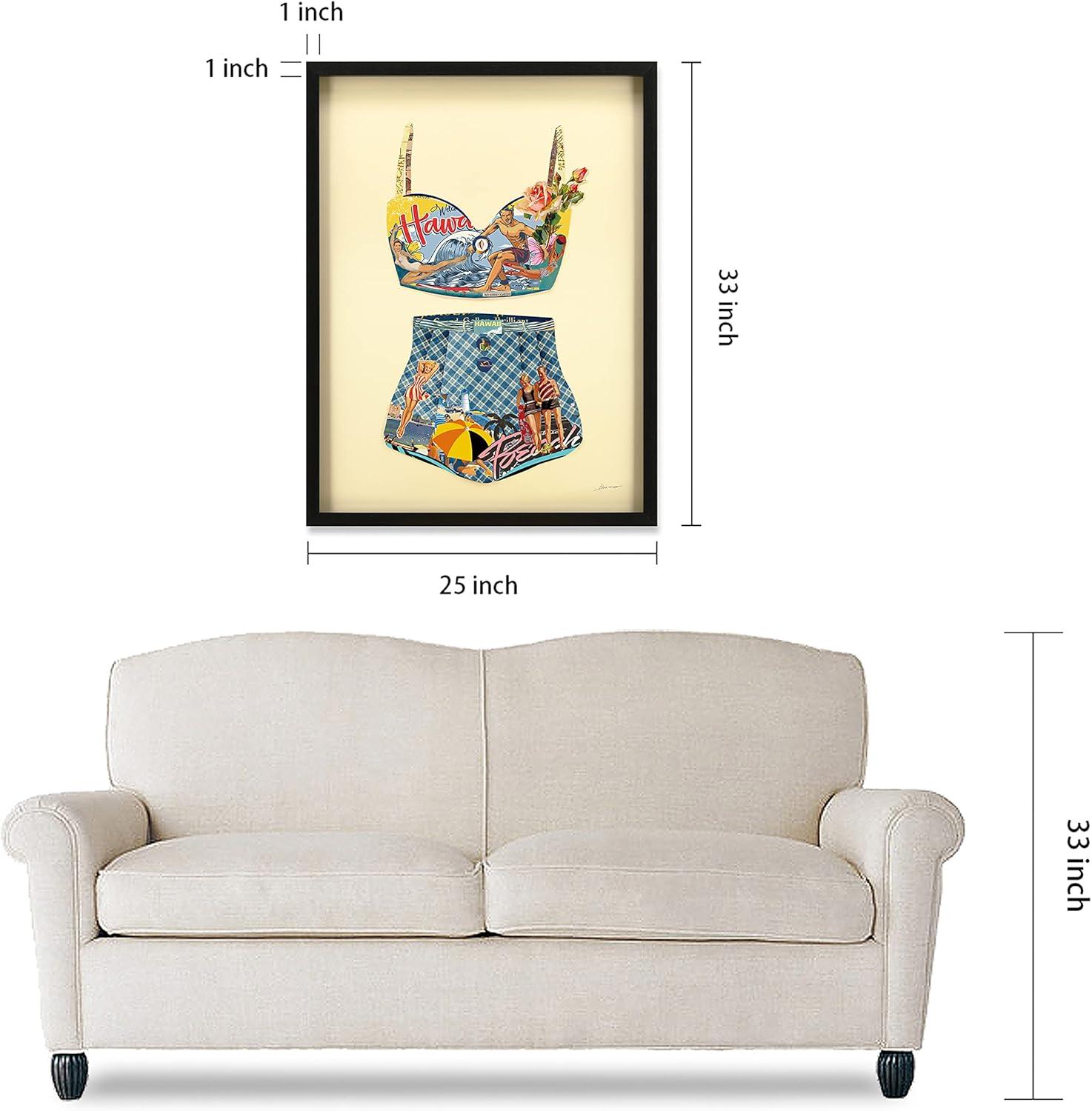 "Hawaii Beach" Dimensional Collage Framed Graphic Art Under Glass Wall Art
