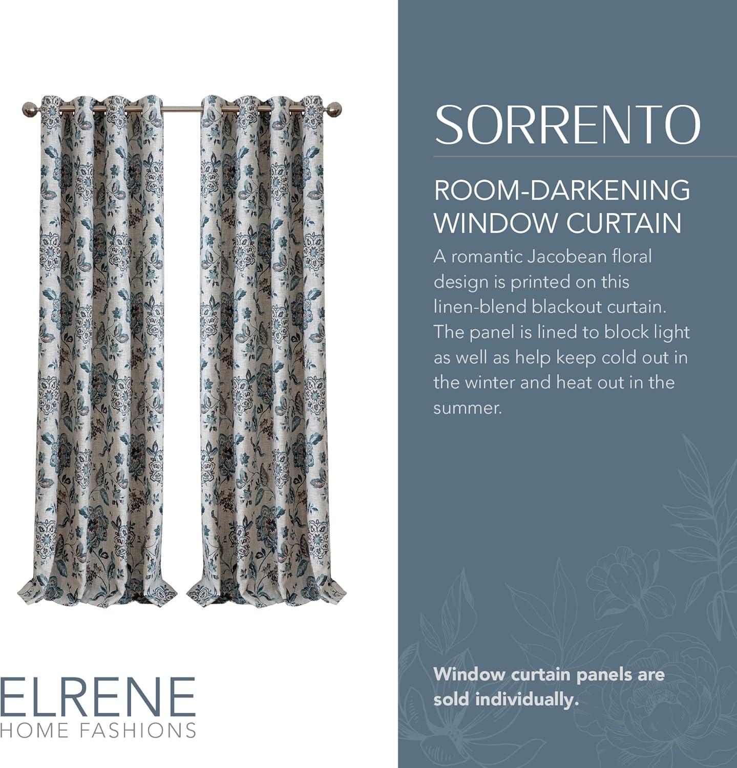 Elrene  Sorrento Floral Window Curtain Panel Blue/Taupe 52" W X 95" L 95 Inches