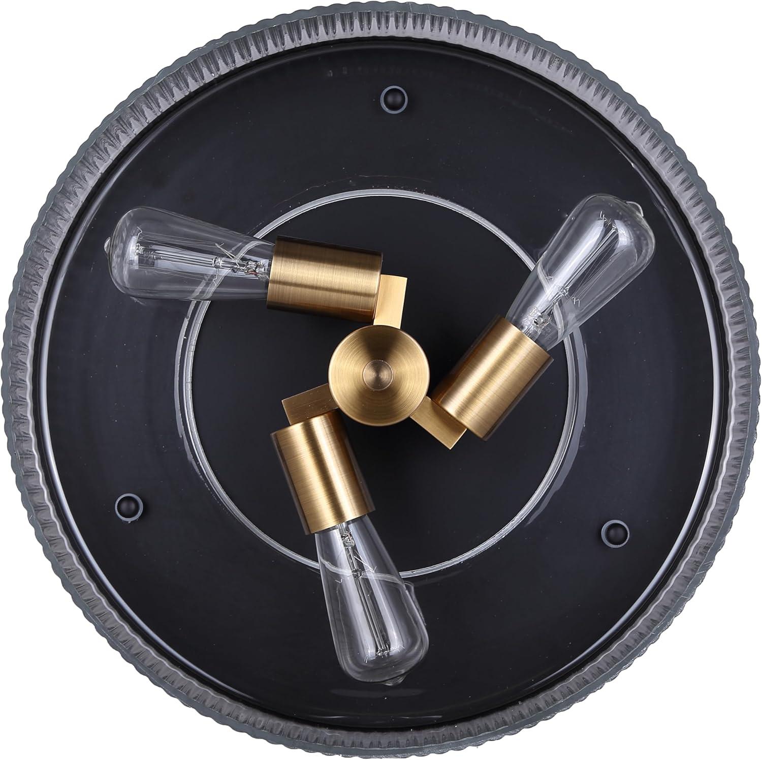 Matte Black and Gold Drum Semi-Flush Mount with Ribbed Glass