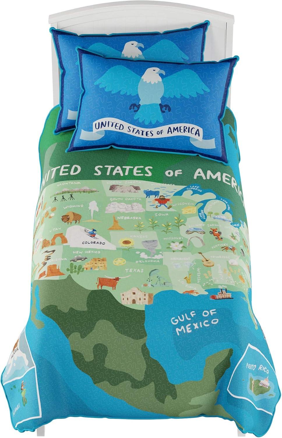 3 Piece Quilt Set- Twin XL Bedding & 2 Pillow Shams-Hypoallergenic Microfiber-Landmarks & Icons of the United States of America by Lavish Homes