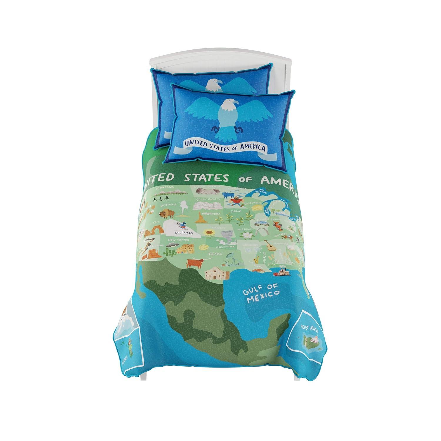 3 Piece Quilt Set- Twin XL Bedding & 2 Pillow Shams-Hypoallergenic Microfiber-Landmarks & Icons of the United States of America by Lavish Homes