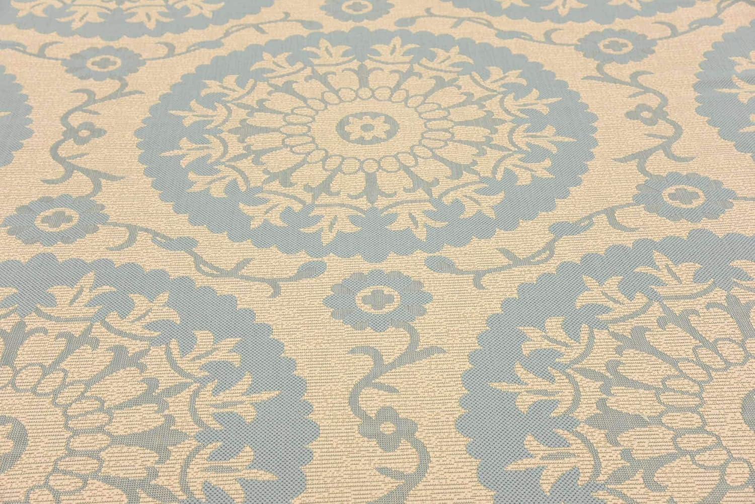 Unique Loom Outdoor Botanical Collection Area Rug - Medallion (7' 1" x 10' Rectangle Aqua/Beige)