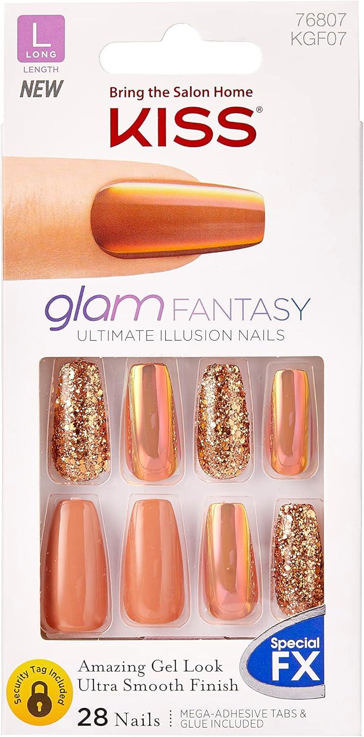 Long Length Copper and Glitter Gel Fake Nails Kit