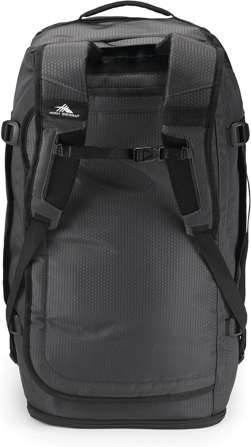 High Sierra Fairlead Zipper Closure Travel Duffel Bag Backpack with Padded Handles and Quick Release Shoulder Straps, Mercury/Black