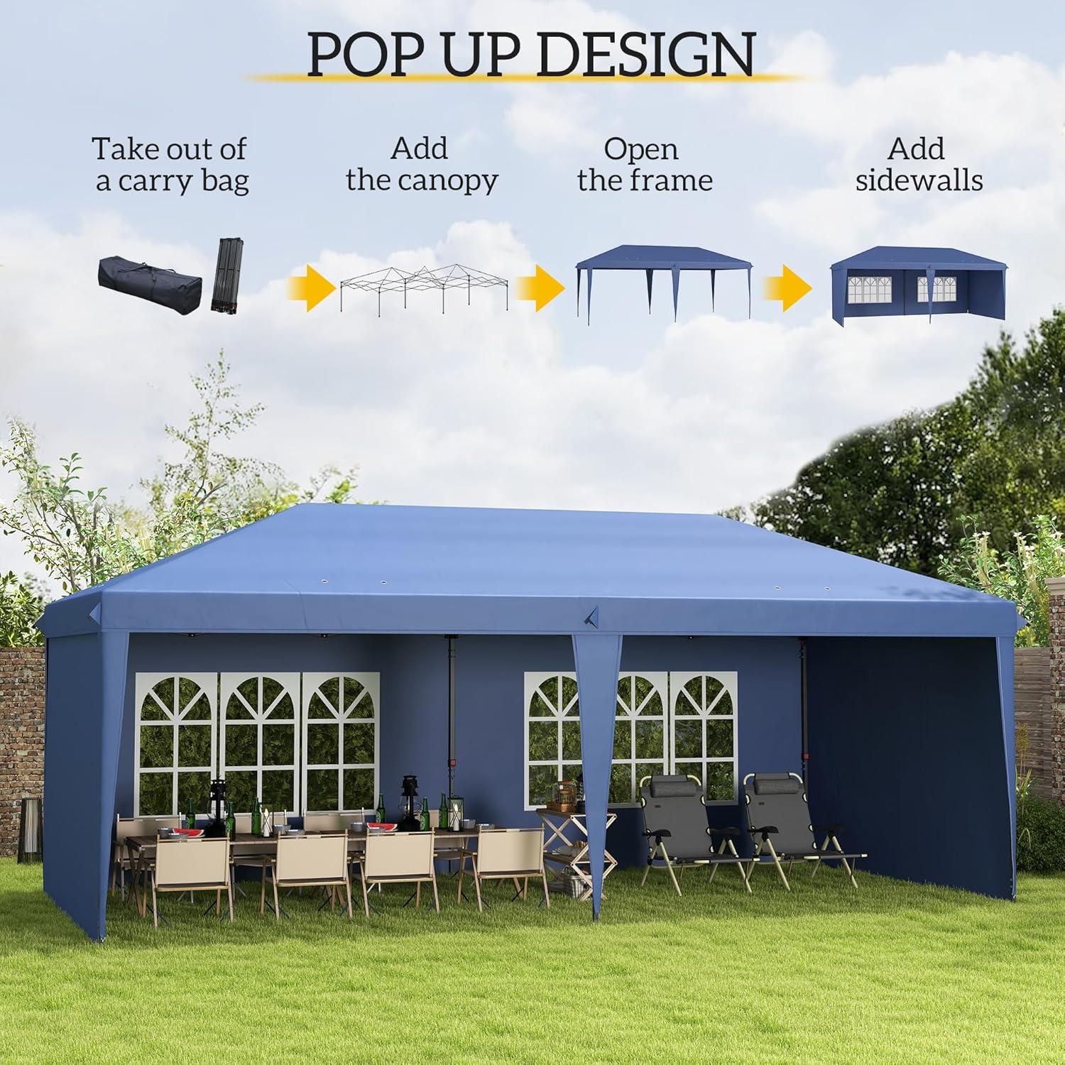Outsunny 10' x 20' Heavy Duty Pop Up Canopy Party Tent with 4 Removable Sidewalls, Outdoor Cabana Gazebo with Carry Bag, Weather Protection, White