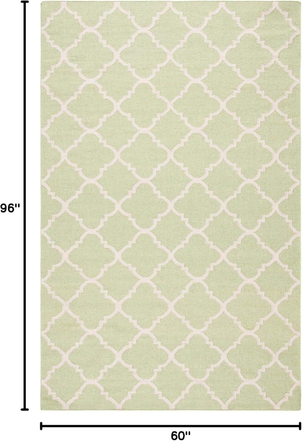 SAFAVIEH Dhurrie Brad Geometric Moroccan Wool Area Rug, Light Green/Ivory, 5' x 8'
