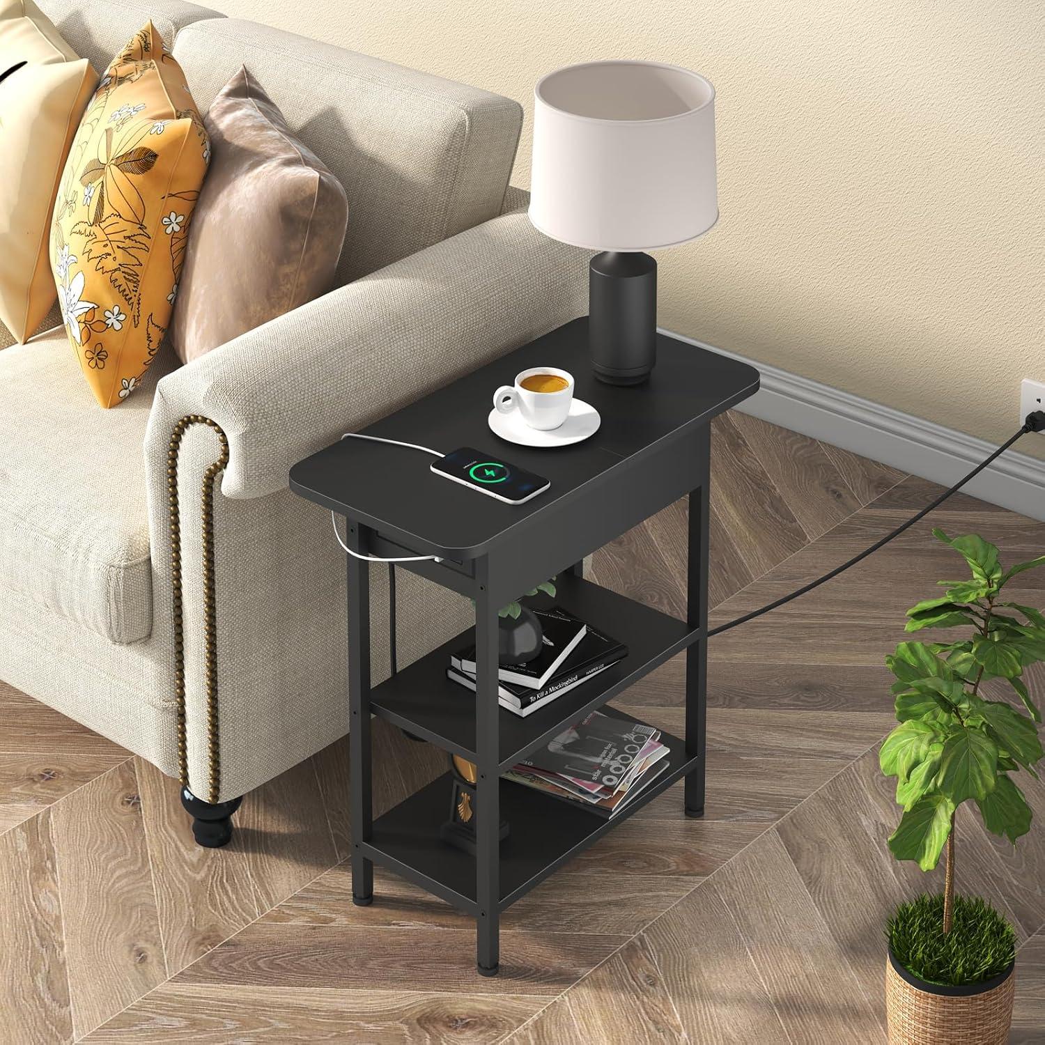 End Table with USB Ports and Outlets,Sofa Couch Table Bedside Table for Living Room Bedroom