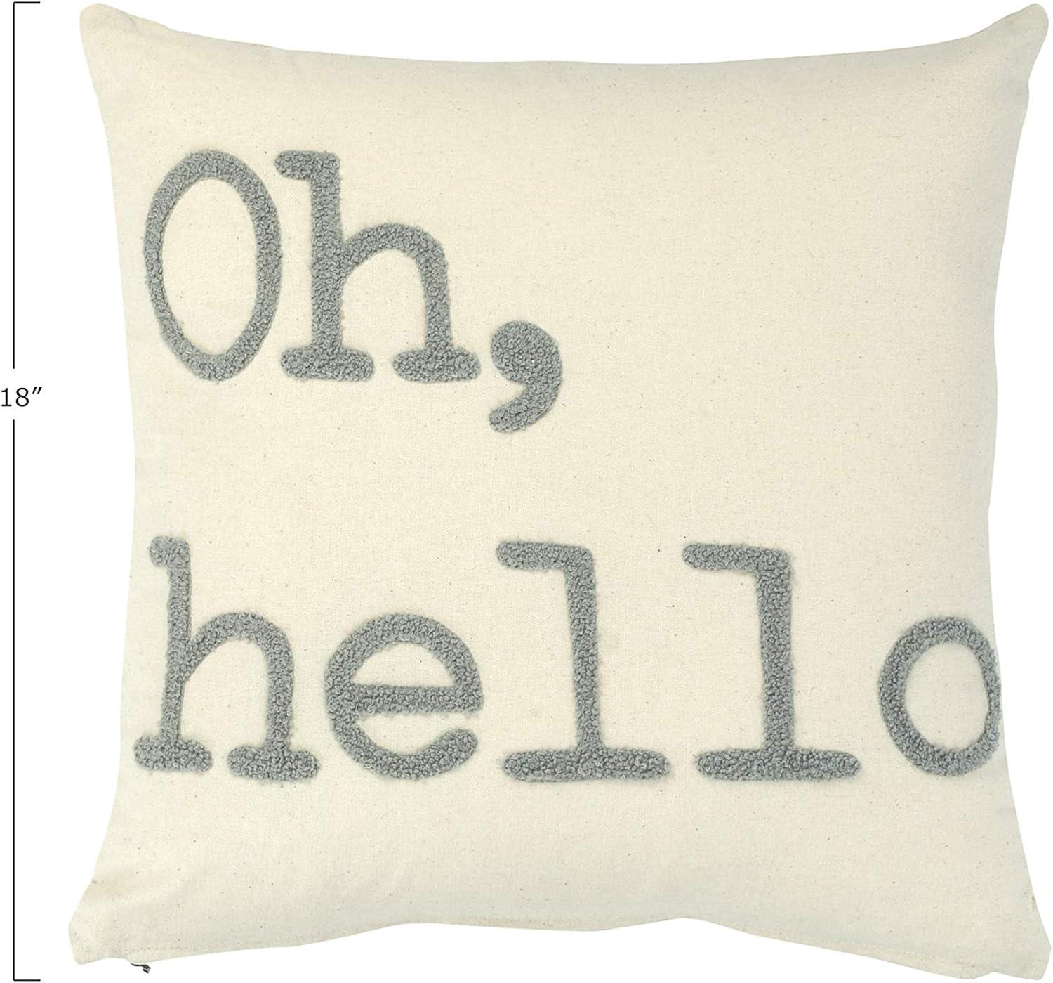 Oh, Hello Embroidered Square Cotton Decorative Pillow