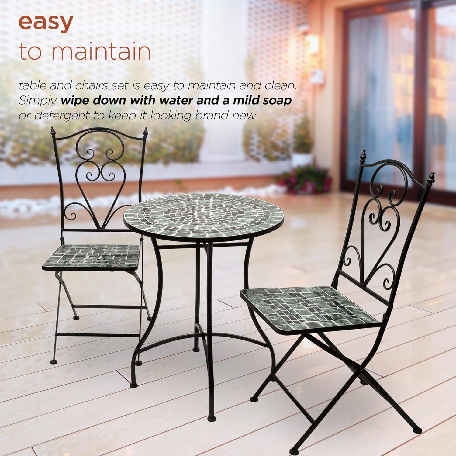 Alpine Corporation 3-Piece Metal Mosaic Tile Bistro Set, Green & Black